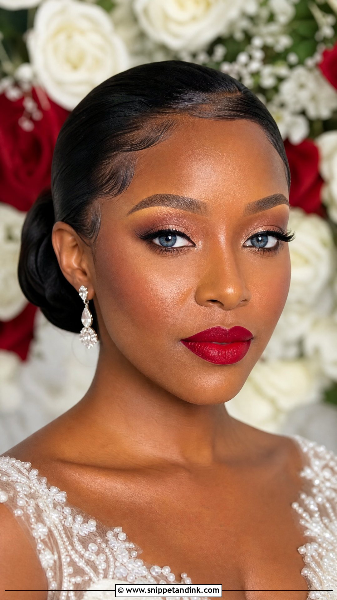 Red Lip Bridal Makeup For Blue Eyes - Snippet and Ink - 20 Blue Eye Bridal Makeup Ideas