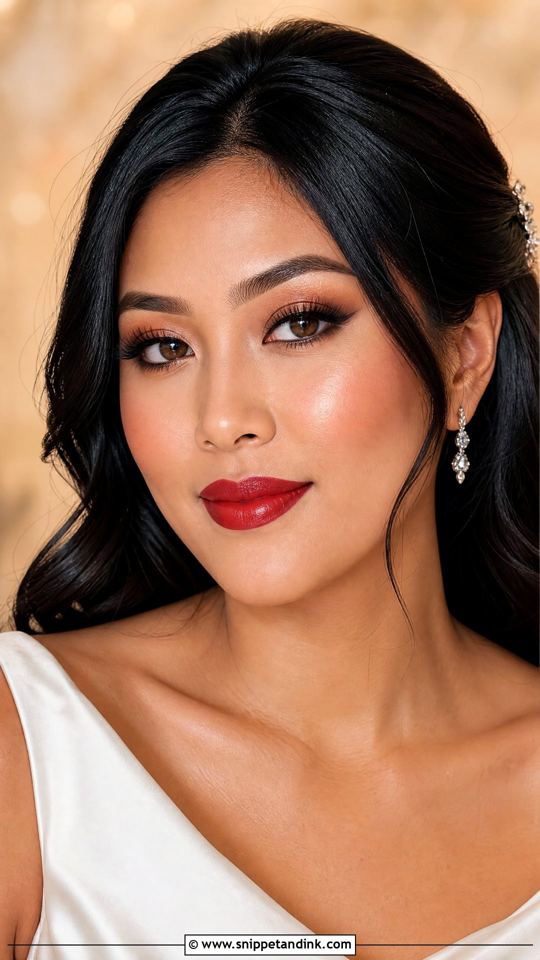 Red Lip Bridal Makeup For Brown Eyes - Snippet and Ink - 20 Red Lips Bride Ideas