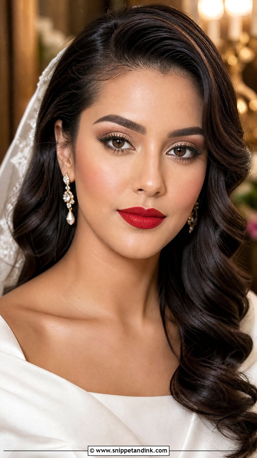 Red Lip Bridal Makeup For Brown Eyes - Snippet and Ink - 35 Elegant Bridal Makeup for Brown Eyes