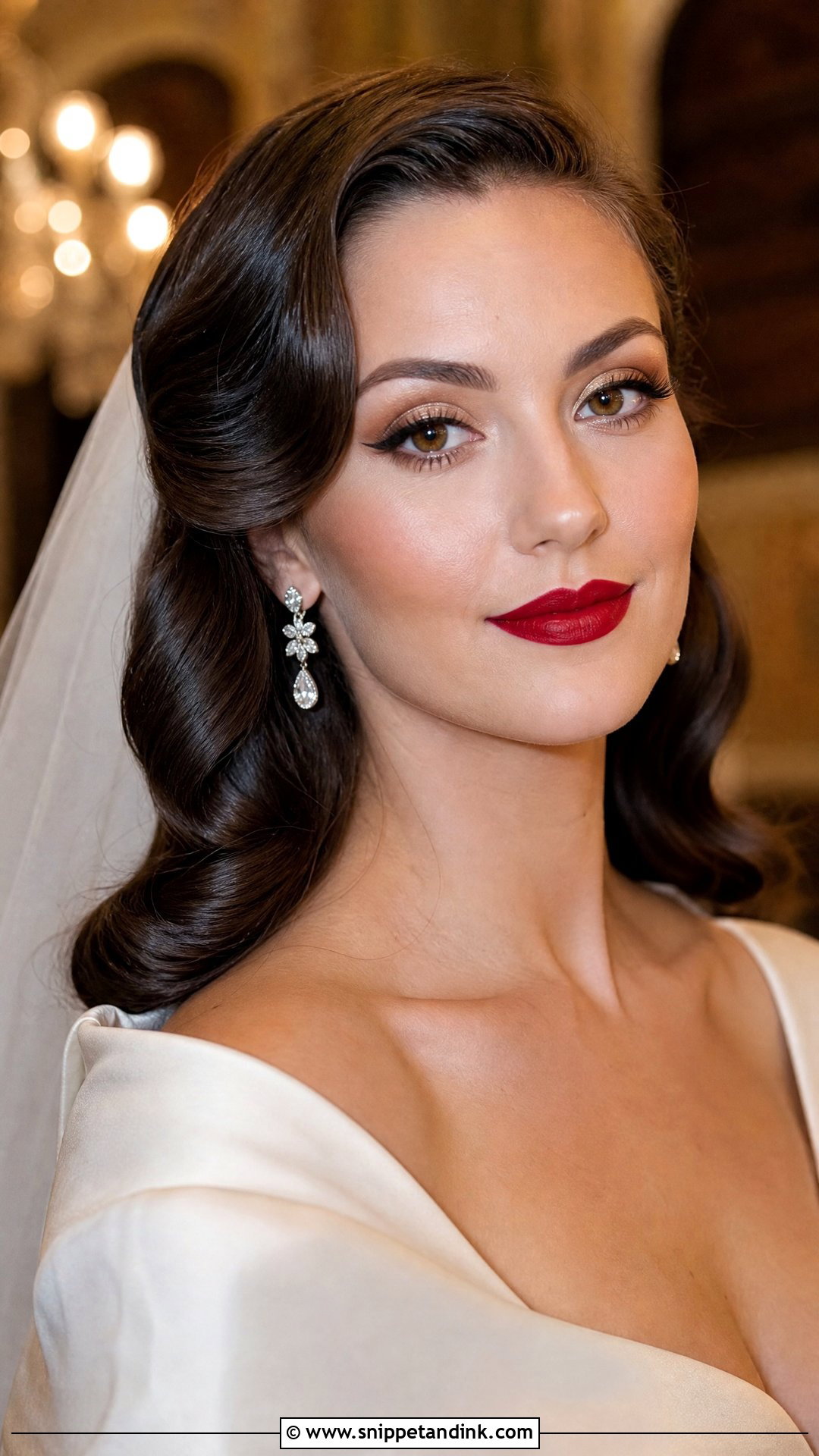 Red Lip Bridal Makeup For Brown Eyes - Snippet and Ink - 20 Glam Bridal Makeup for Brown Eyes