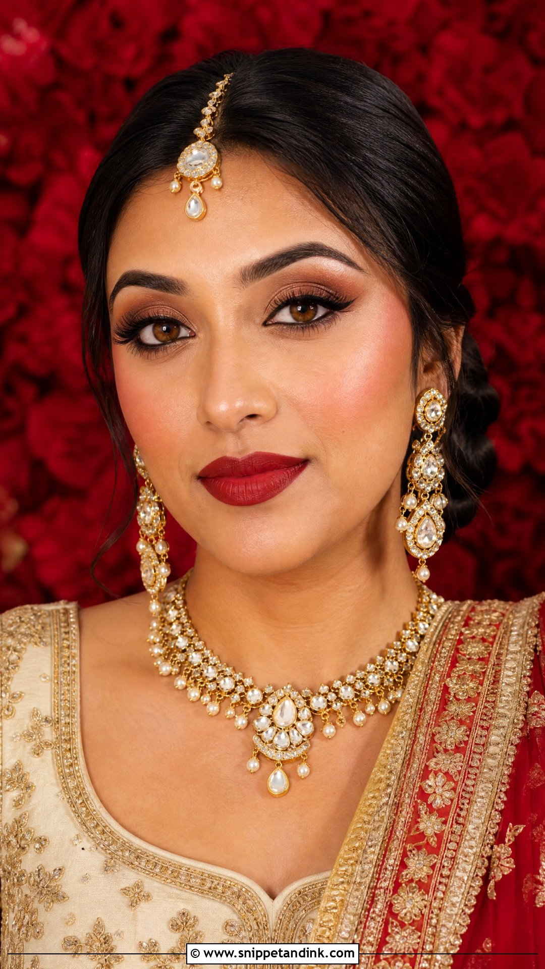 Red Lip Bridal Makeup For Dusky Skin - Snippet and Ink - 20 Dusky Skin Bridal Makeup Ideas