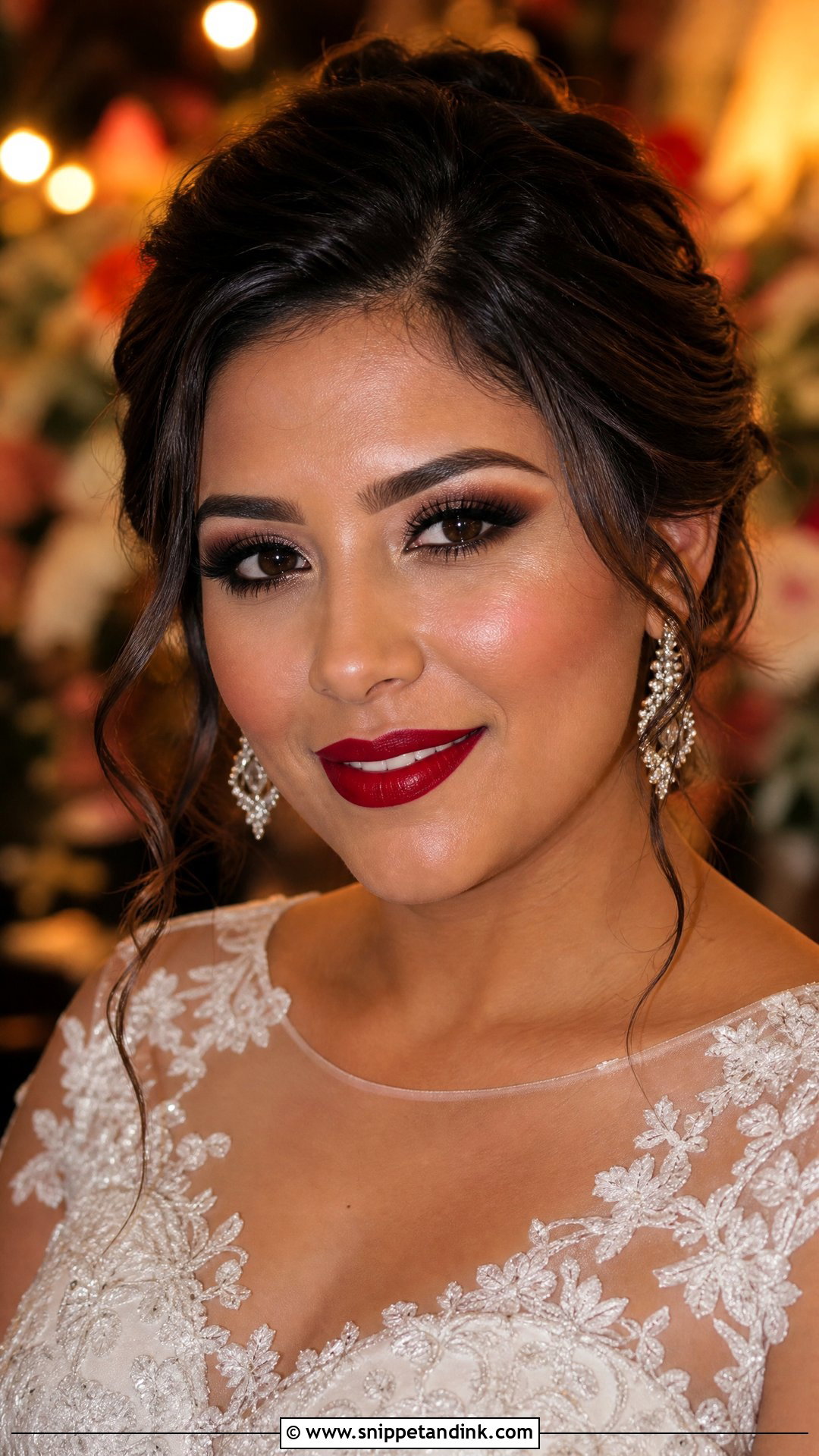 Red Lip Bridal Makeup With Brown Smokey Eye - Snippet and Ink - 20 Red Lipstick Bridal Makeup Ideas