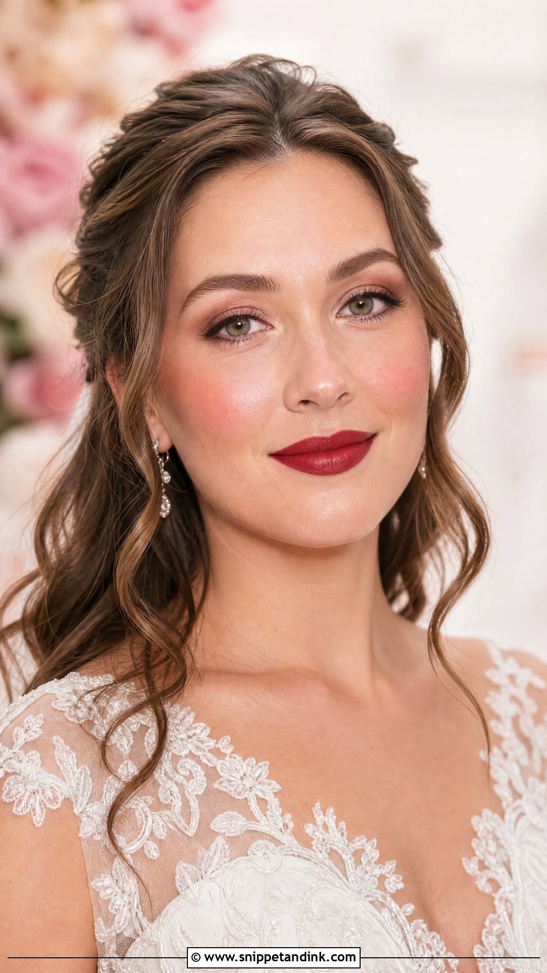 Red Lip Bridal Makeup With Rose Blush - Snippet and Ink - 20 Red Lip Bridal Makeup Ideas