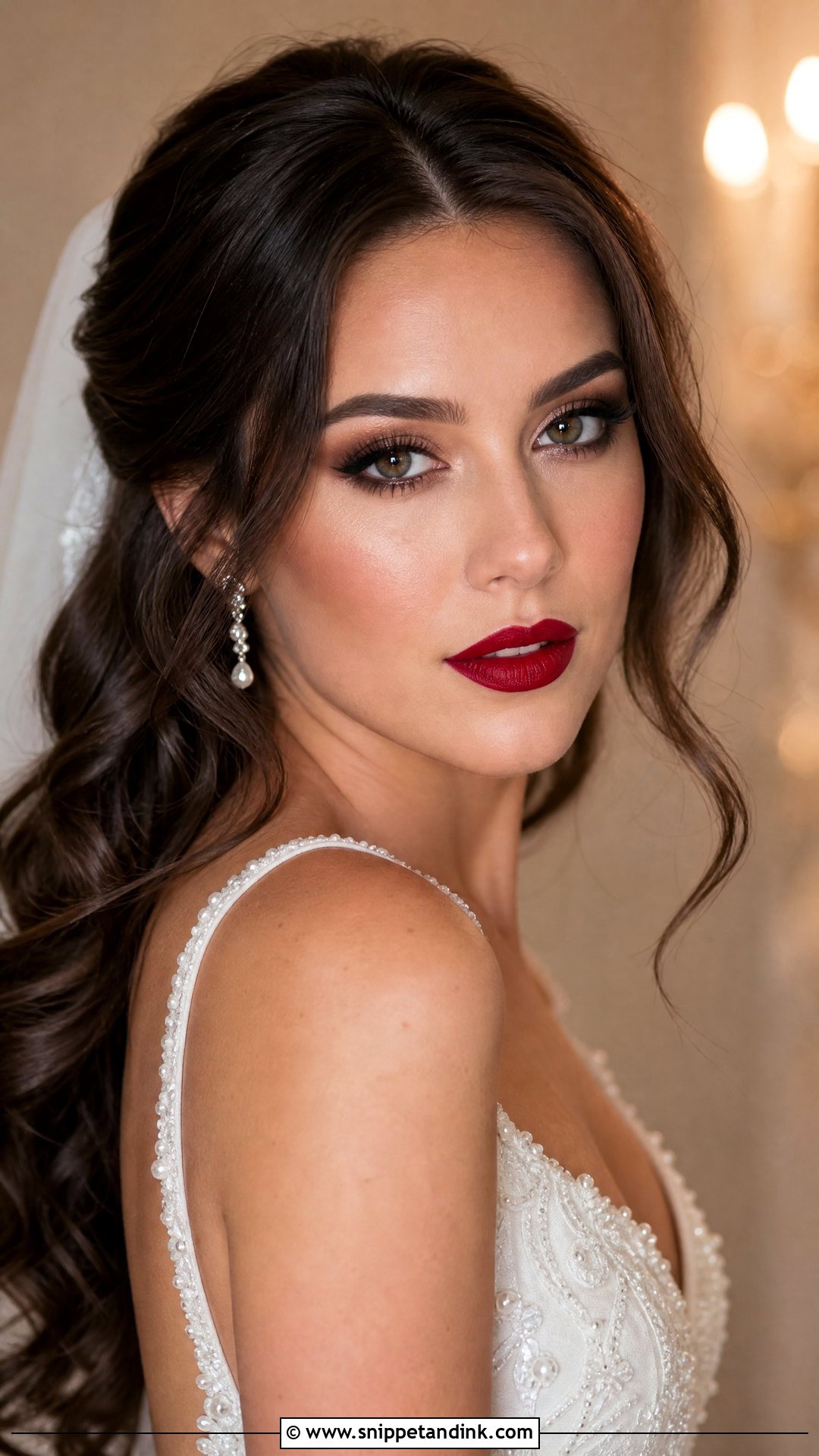 Red Lip Bridal Makeup With Smokey Eyes - Snippet and Ink - 20 Red Lips Bride Ideas