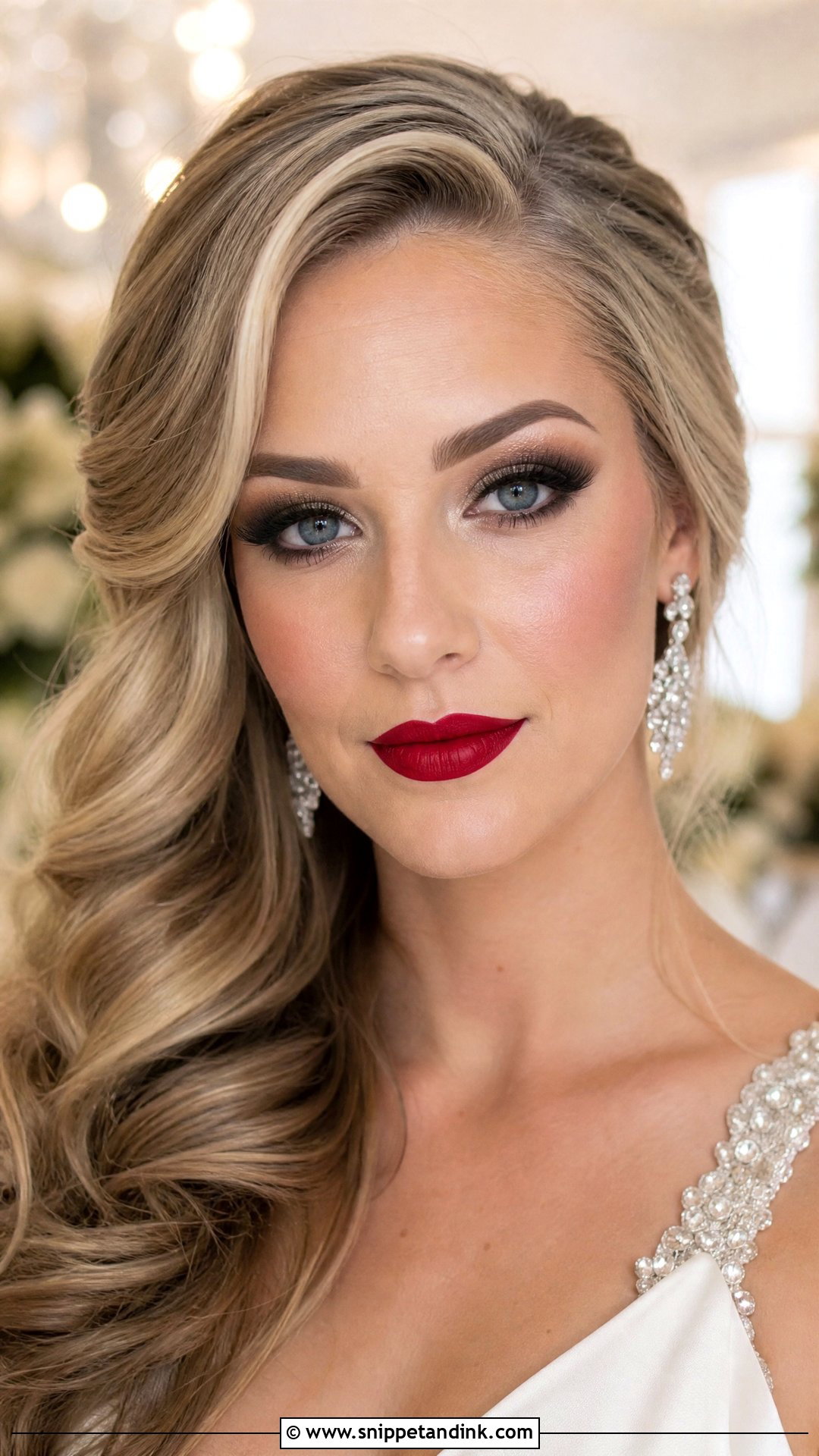 Red Lip Bridal Makeup With Smokey Eyes - Snippet and Ink - 20 Red Lip Bridal Makeup Ideas
