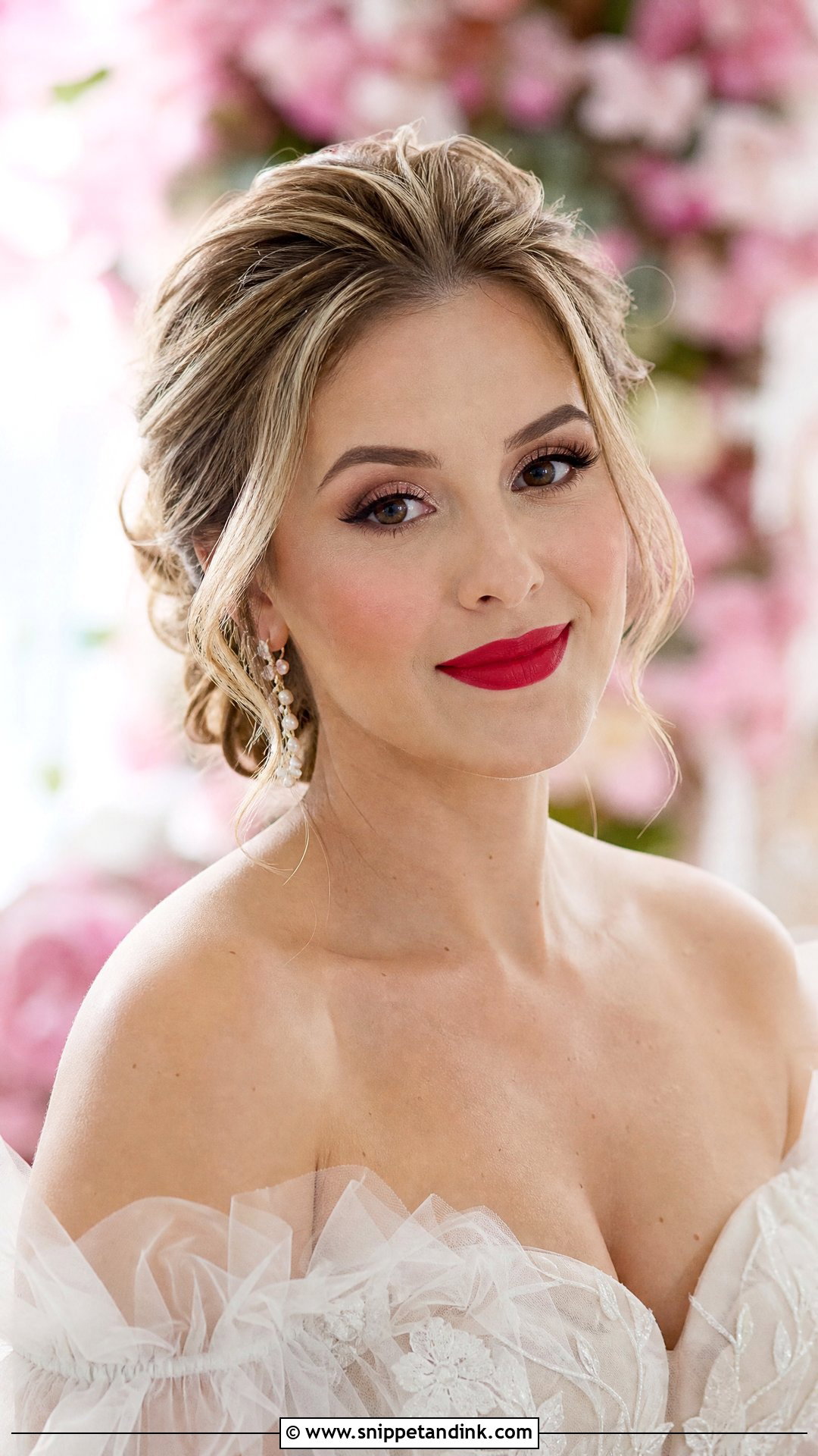 Red Lip Bridal Makeup With Soft Pink Blush - Snippet and Ink - 20 Red Lipstick Bridal Makeup Ideas