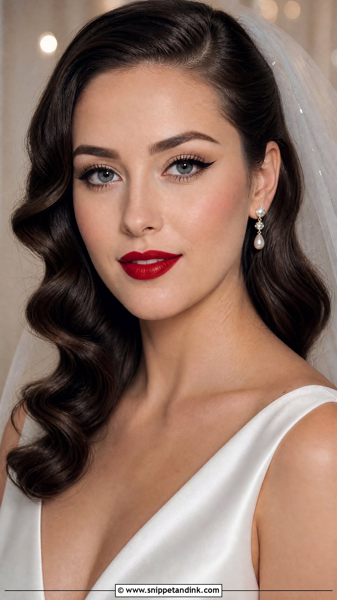 Red Lip Bridal Makeup With Winged Eyeliner - Snippet and Ink - 20 Bridal Makeup Winged Eyeliner Ideas