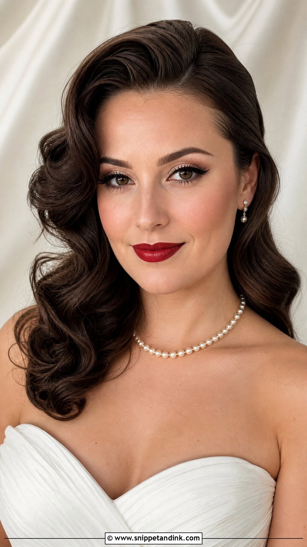 Red Lip Bridal Makeup With Winged Liner - Snippet and Ink - 20 Red Lip Bridal Makeup Ideas