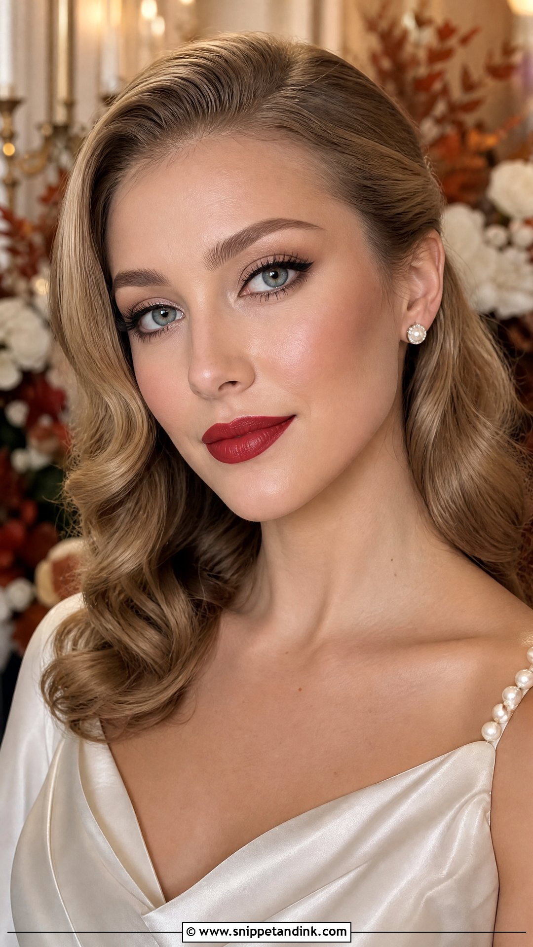 Red Lip Fall Bridal Makeup - Snippet and Ink - 25 Fall Wedding Makeup for Bride Ideas