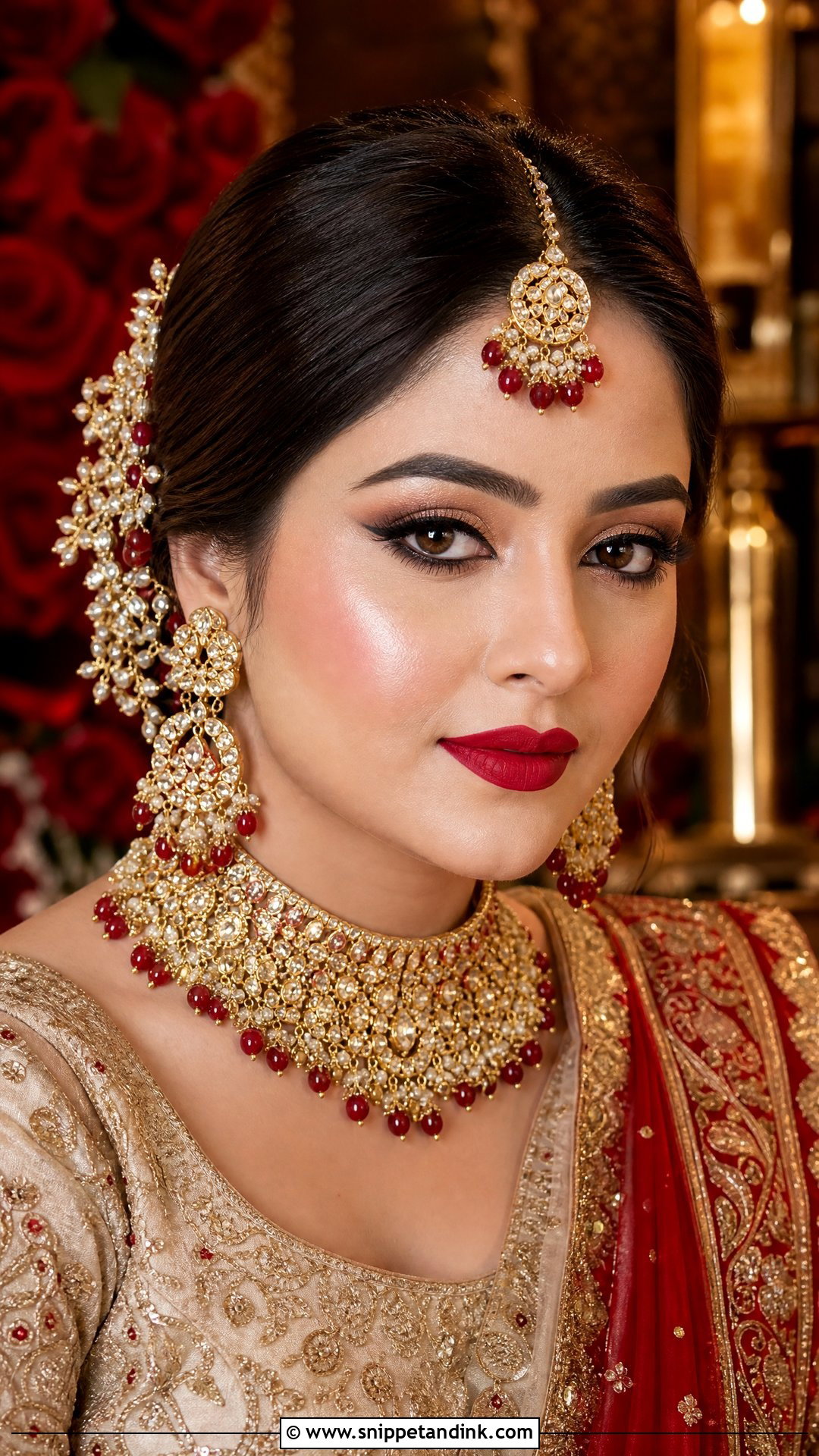 Red Lip Indian Bridal Look - Snippet and Ink - 20 Indian Bridal Looks