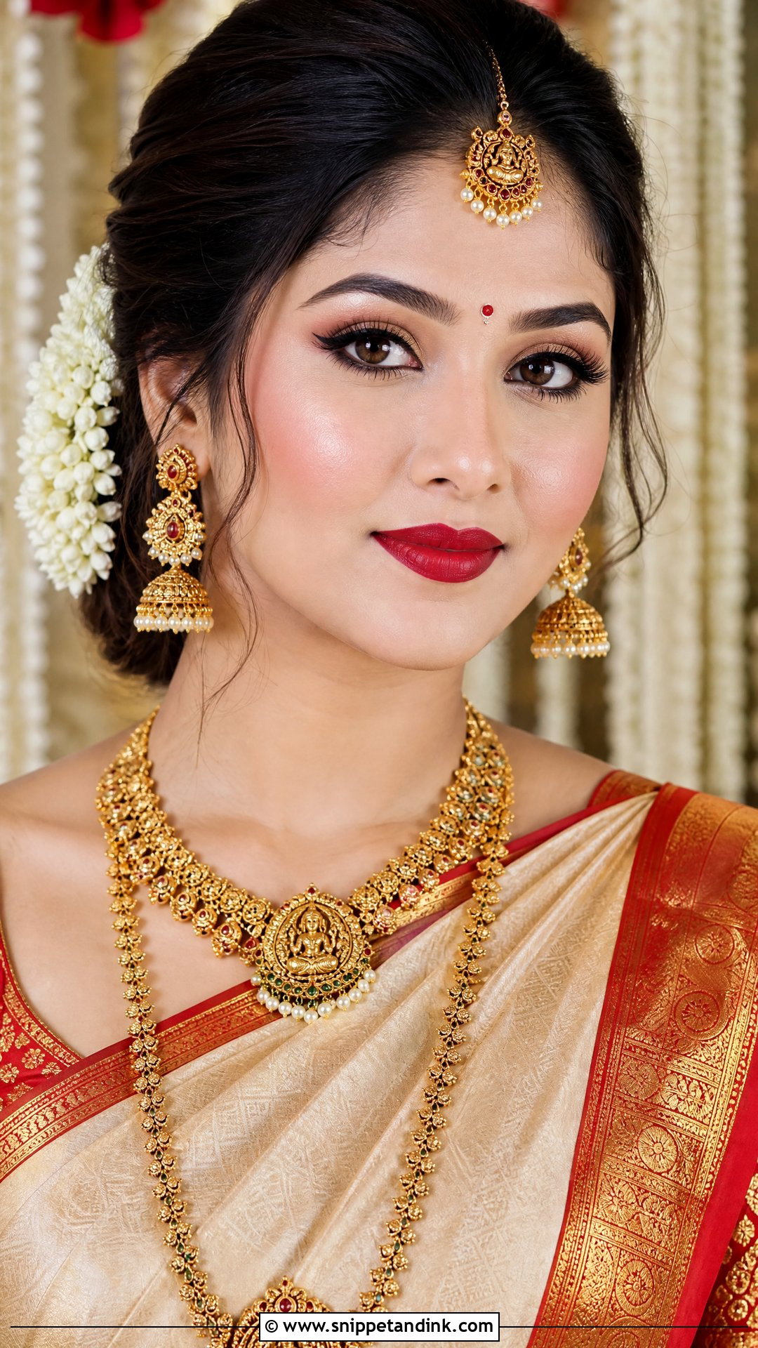 Red Lip South Indian Bridal Makeup - Snippet and Ink - 20 Traditional South Indian Bridal Makeup Ideas