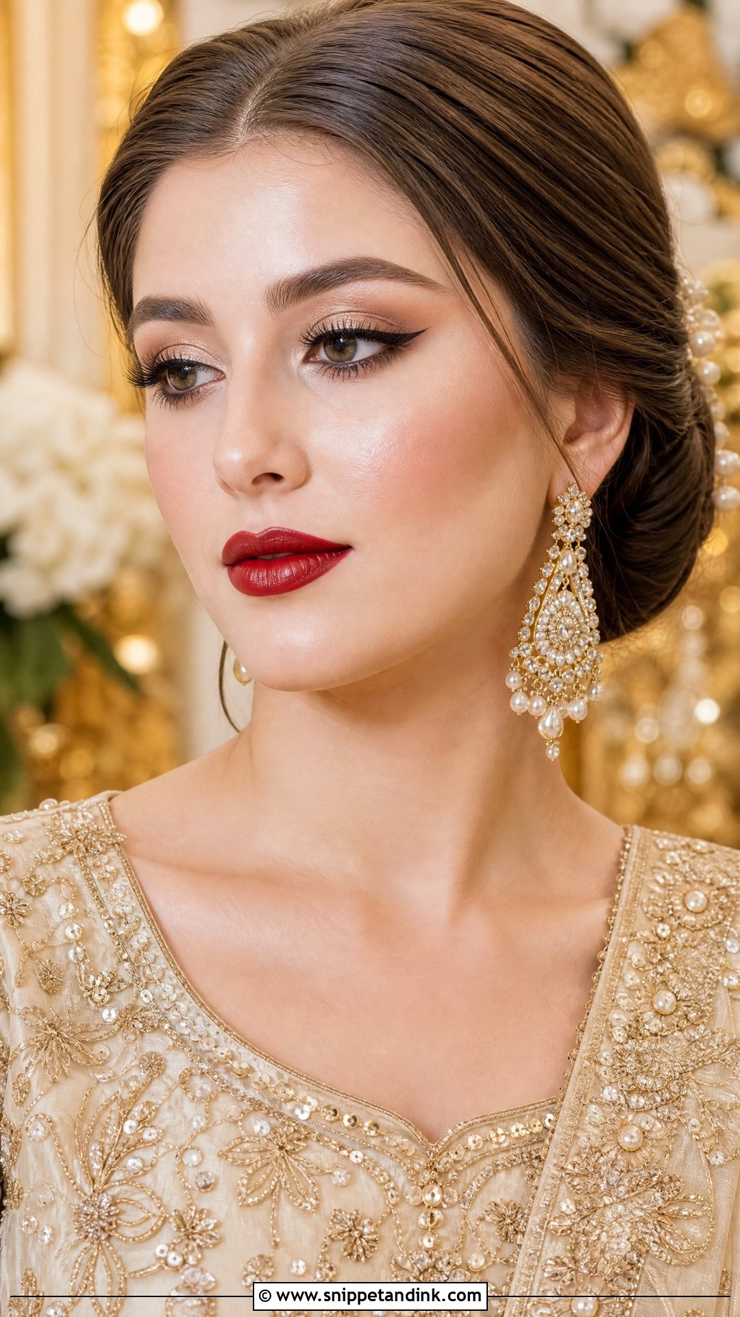 Red Lip Walima Bride Makeup - Snippet and Ink - 20 Walima Bride Makeup Ideas