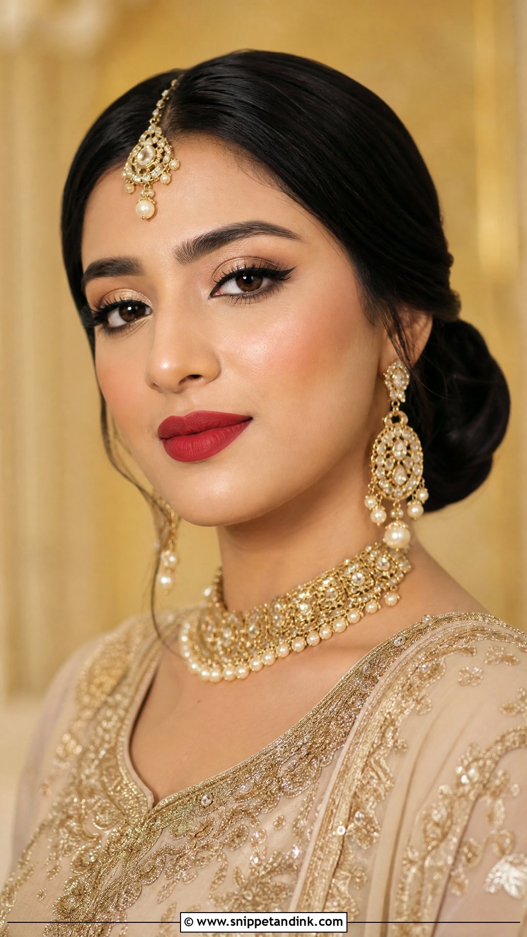 Red Lip Walima Makeup - Snippet and Ink - 20 Pakistani Bridal Walima Makeup Look Ideas