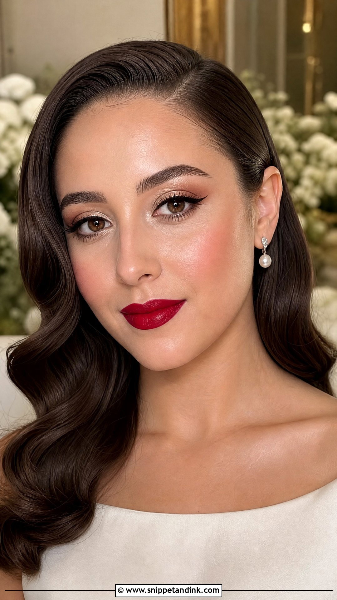 Red Lip Wedding Makeup For Brown Hair - Snippet and Ink - 20 Wedding Makeup Brown Hair Ideas