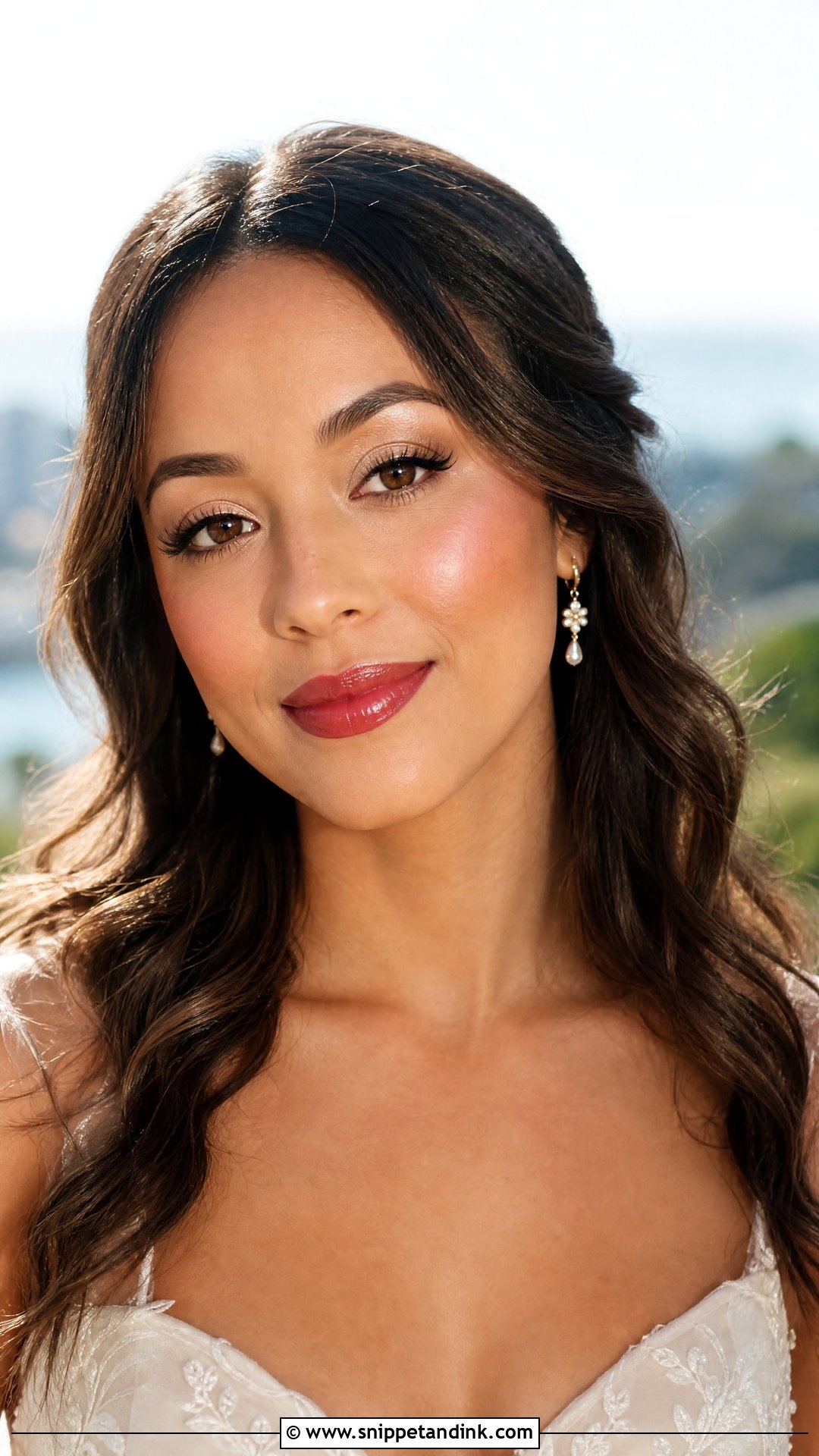 Red Lip Wedding Makeup With Dewy Skin - Snippet and Ink - 20 Red Lip Wedding Makeup Ideas