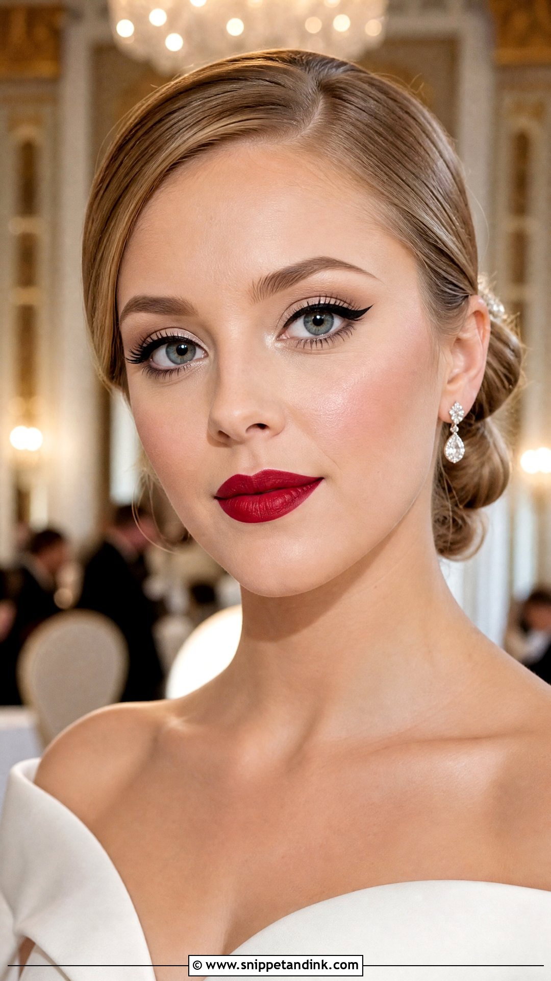 Red Lip Wedding Makeup With Winged Eyeliner - Snippet and Ink - 20 Red Lip Wedding Makeup Ideas