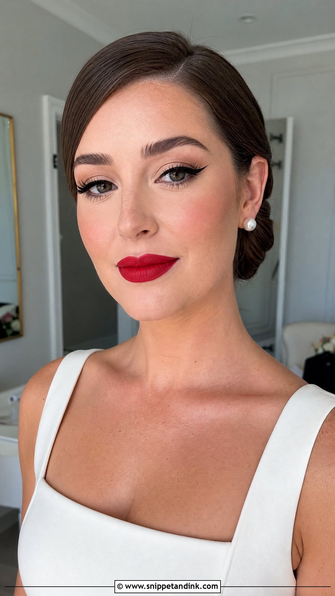 Red Lip Wedding Makeup With Winged Liner - Snippet and Ink - 20 Bride Red Lipstick Ideas