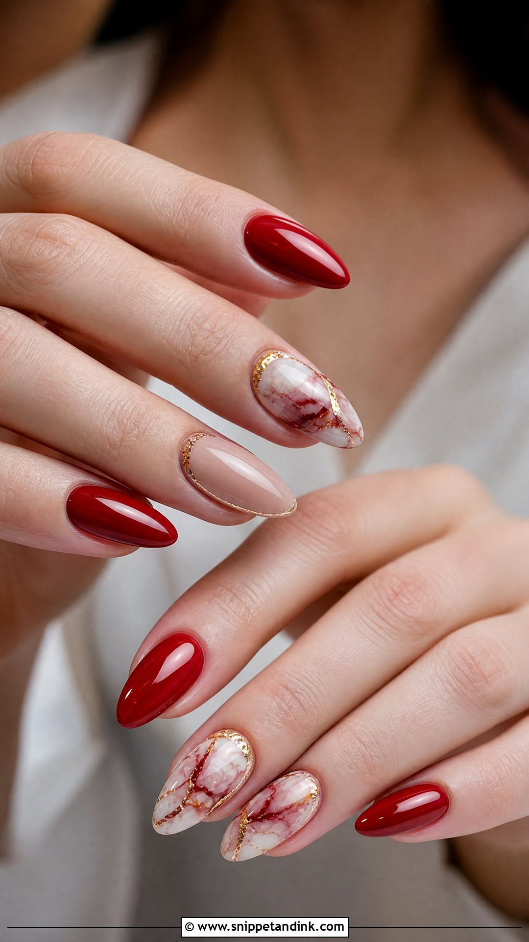 Red Marble Bridal Nails - Snippet and Ink - 25 Red Bridal Nails