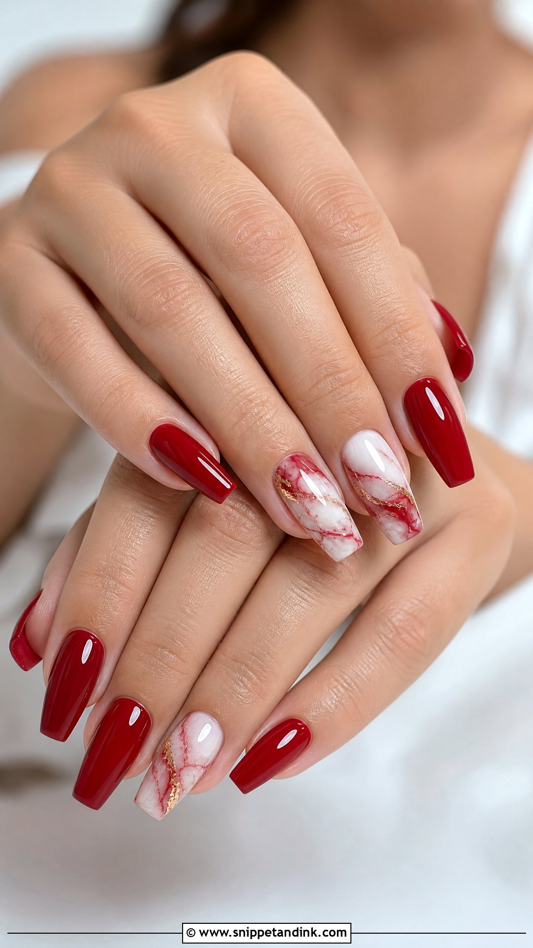 Red Marble Bridal Nails - Snippet and Ink - 25 Red Bridal Wedding Nails