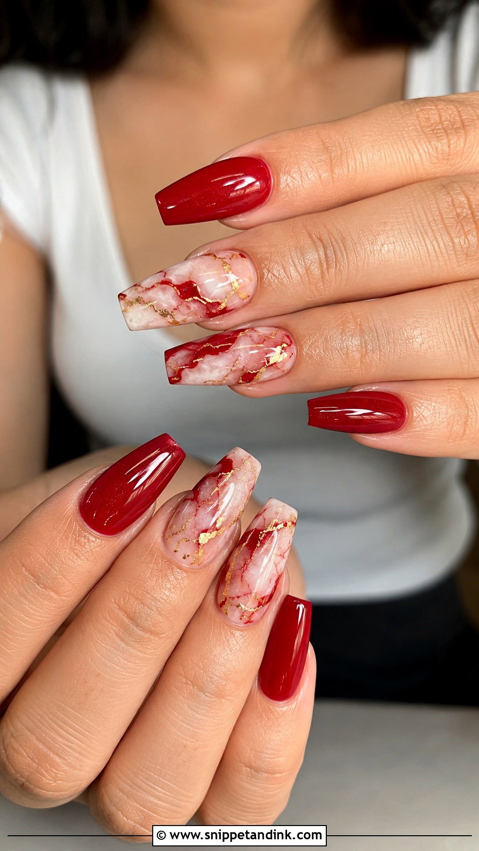 Red Marble Bridal Nails - Snippet and Ink - 20 Red Bridal Nail Art Ideas