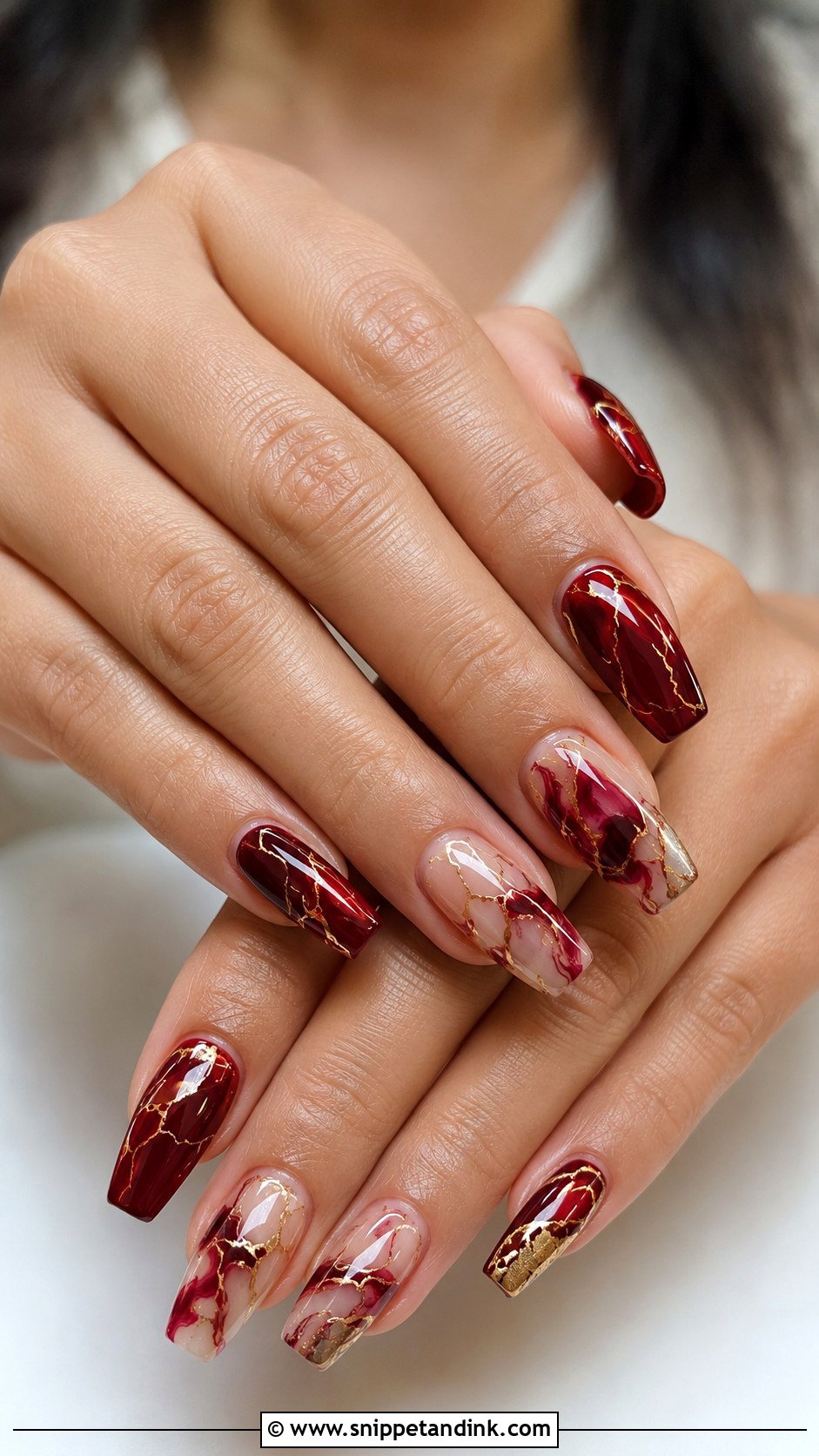 Red Marble Indian Bridal Nails - Snippet and Ink - 20 Elegant Indian Bride Wedding Nails