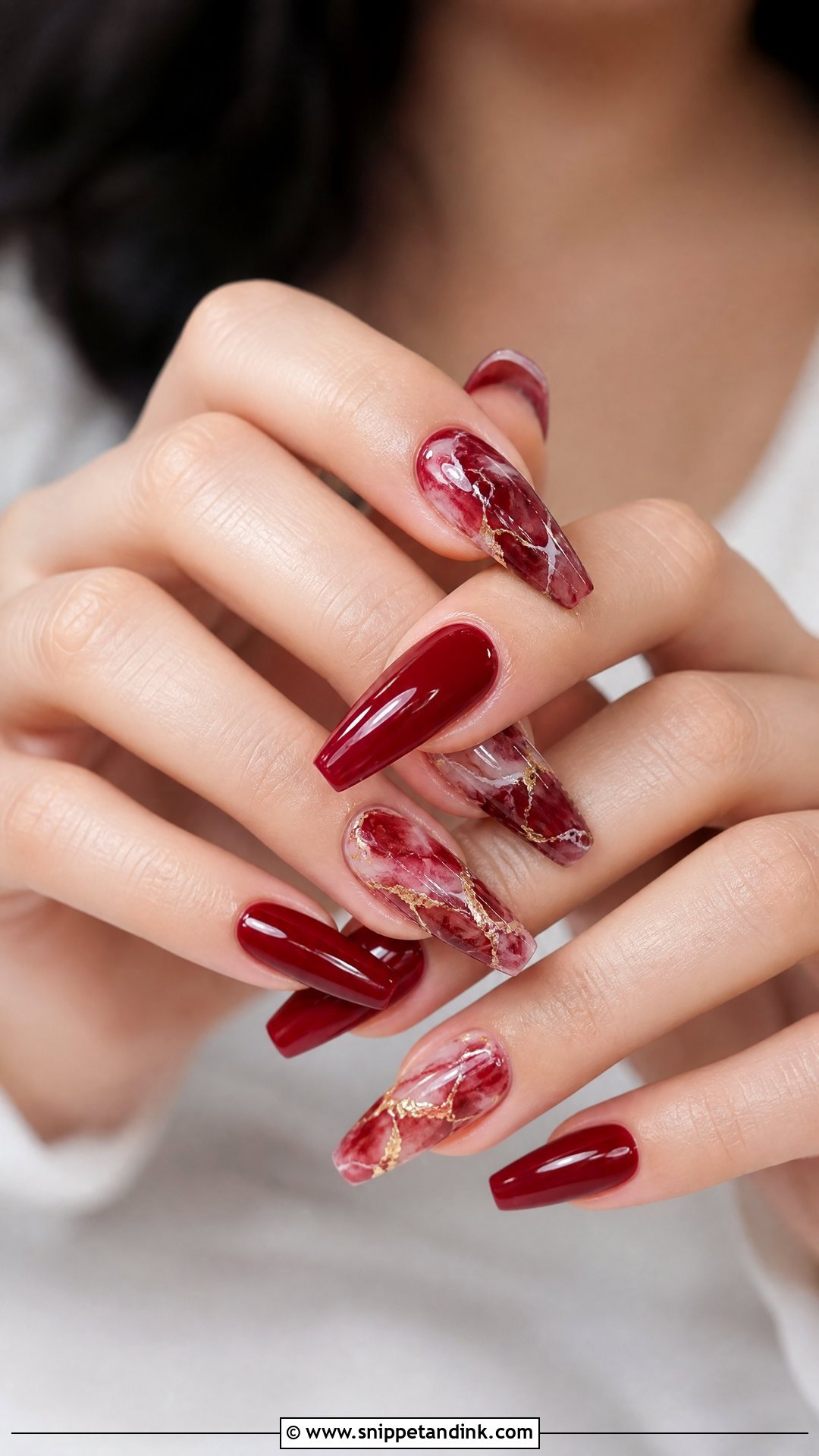Red Marble Wedding Nails - Snippet and Ink - 25 Elegant Red Wedding Nail Art Ideas