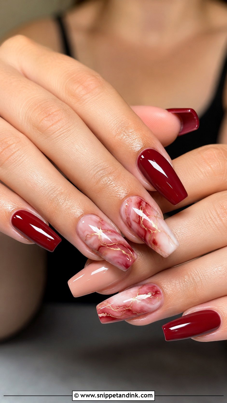 Red Marble Wedding Nails - Snippet and Ink - 20 Classy Red Wedding Nail Art Designs