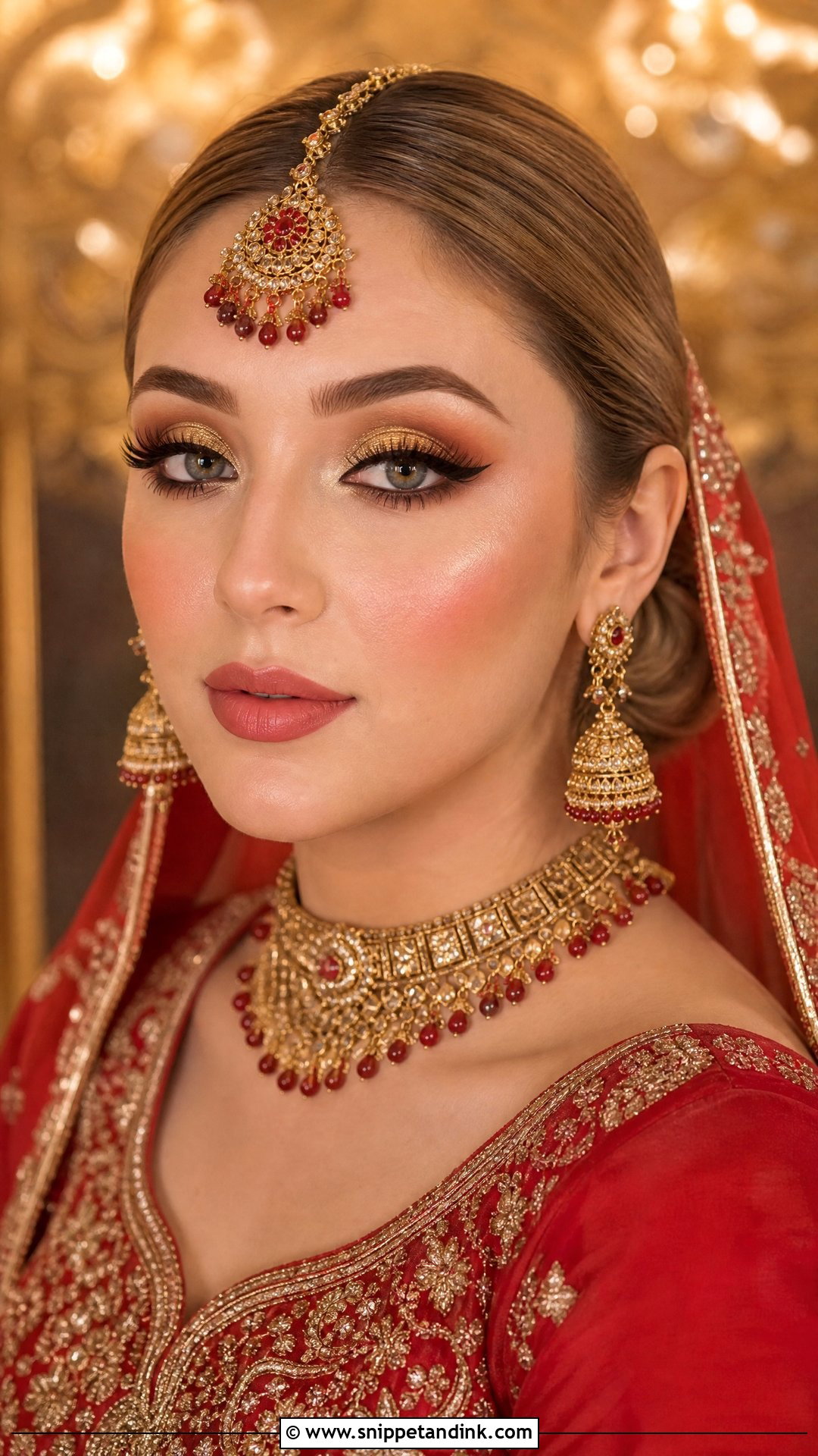 Red Pakistani Bridal Makeup With Gold Eyes - Snippet and Ink - 20 Pakistani Bridal Makeup Red Pakistan Ideas