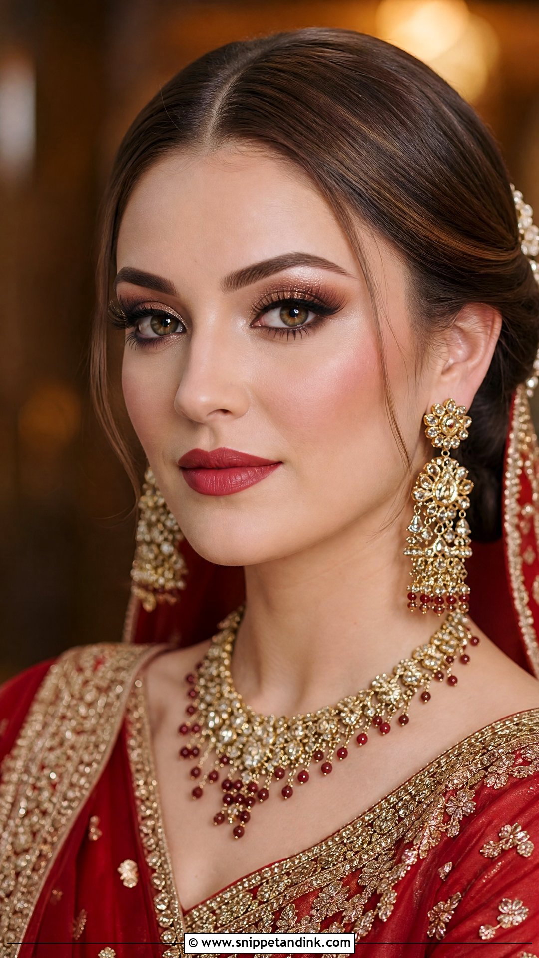 Red Pakistani Bridal Makeup With Heavy Lashes - Snippet and Ink - 20 Pakistani Bridal Makeup Red Pakistan Ideas