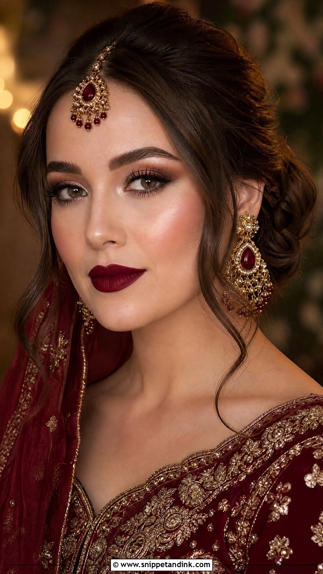 Red Pakistani Bridal Makeup With Maroon Lips - Snippet and Ink - 20 Pakistani Bridal Makeup Red Pakistan Ideas