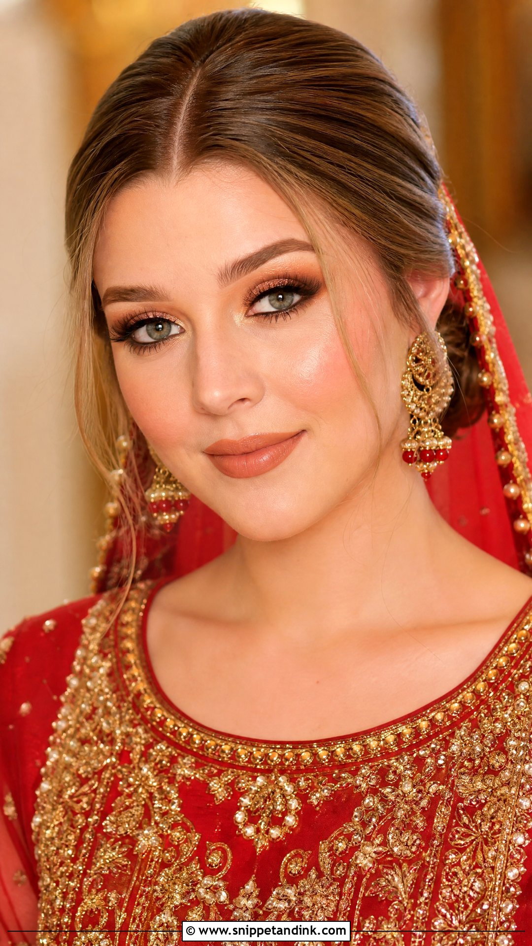 Red Pakistani Bridal Makeup With Peach Nude Lip - Snippet and Ink - 20 Pakistani Bridal Makeup Red Pakistan Ideas