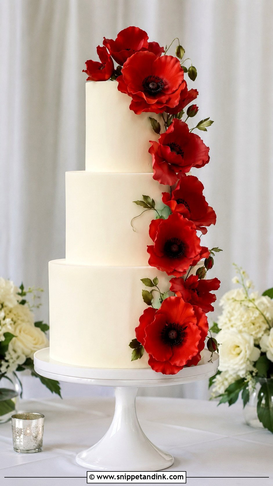 Red Poppy Wedding Cake - Snippet and Ink - 25 Wedding Cake Ideas with Poppies