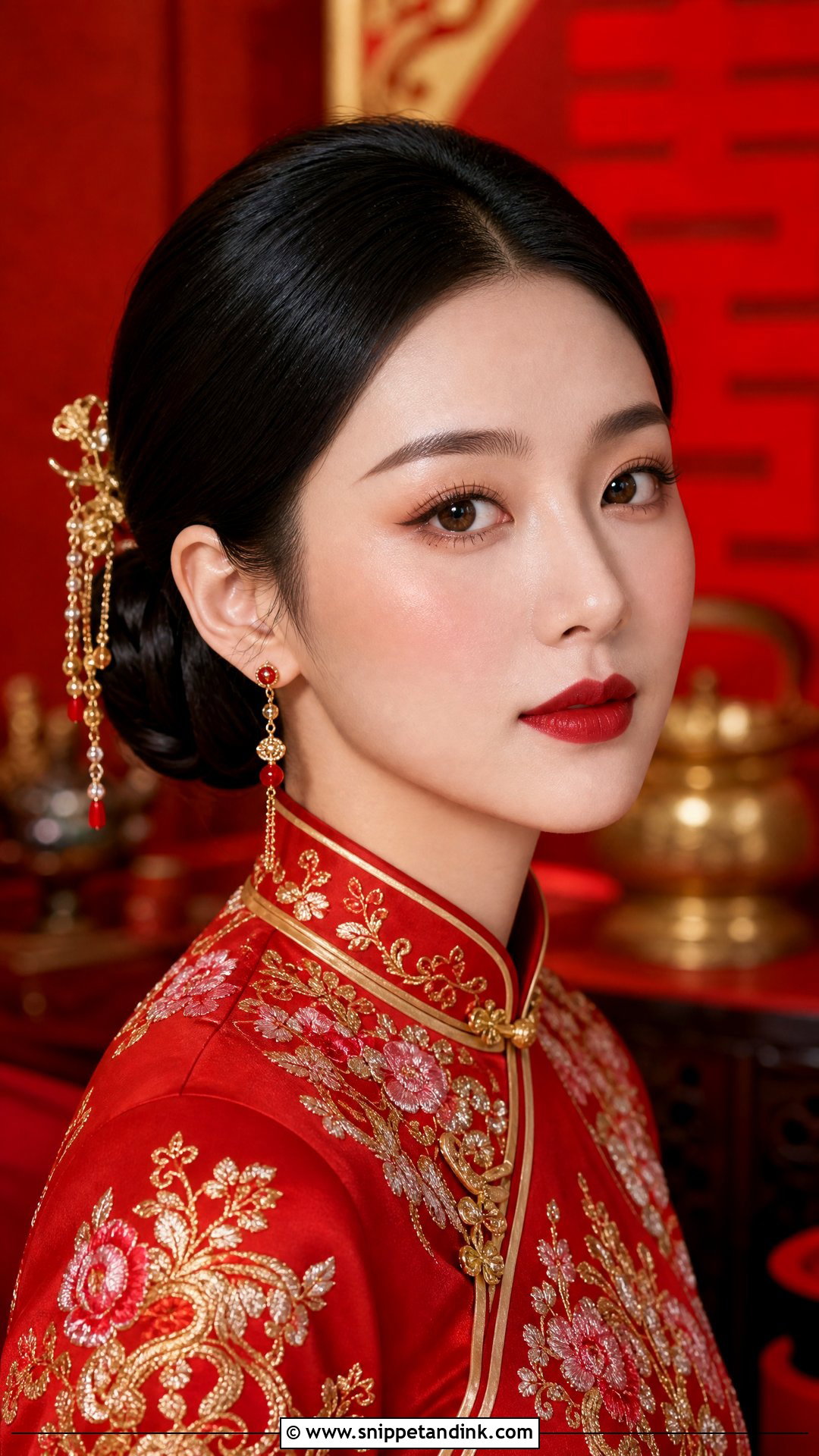Red Qipao Bridal Makeup - Snippet and Ink - 20 Chinese Asian Bridal Makeup Ideas