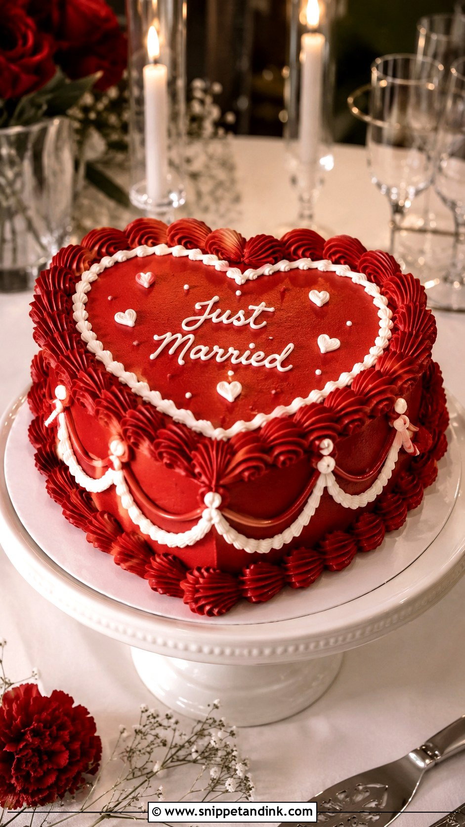 Red Retro Heart Wedding Cake - Snippet and Ink - 30 Retro Heart Wedding Cake Ideas
