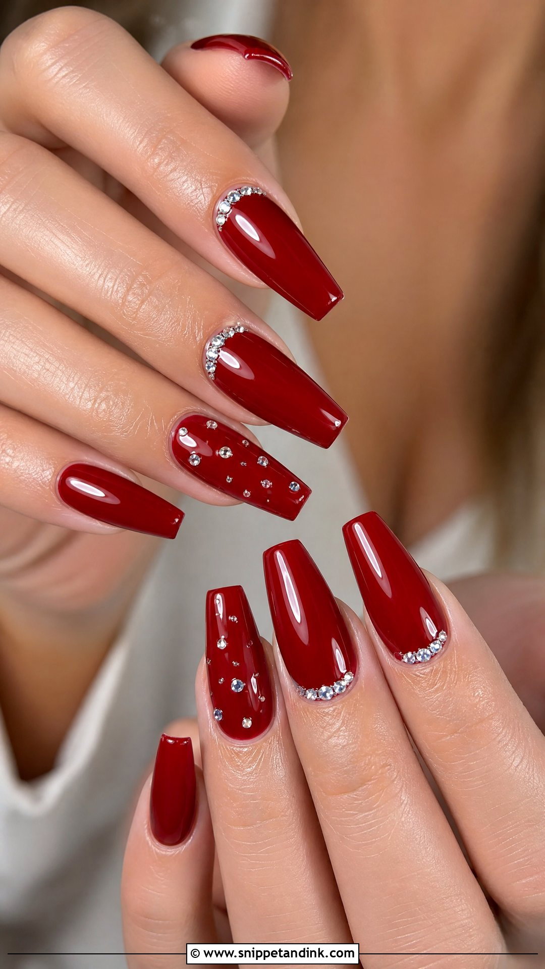 Red Rhinestone Bridal Nails - Snippet and Ink - 25 Red Bridal Nails