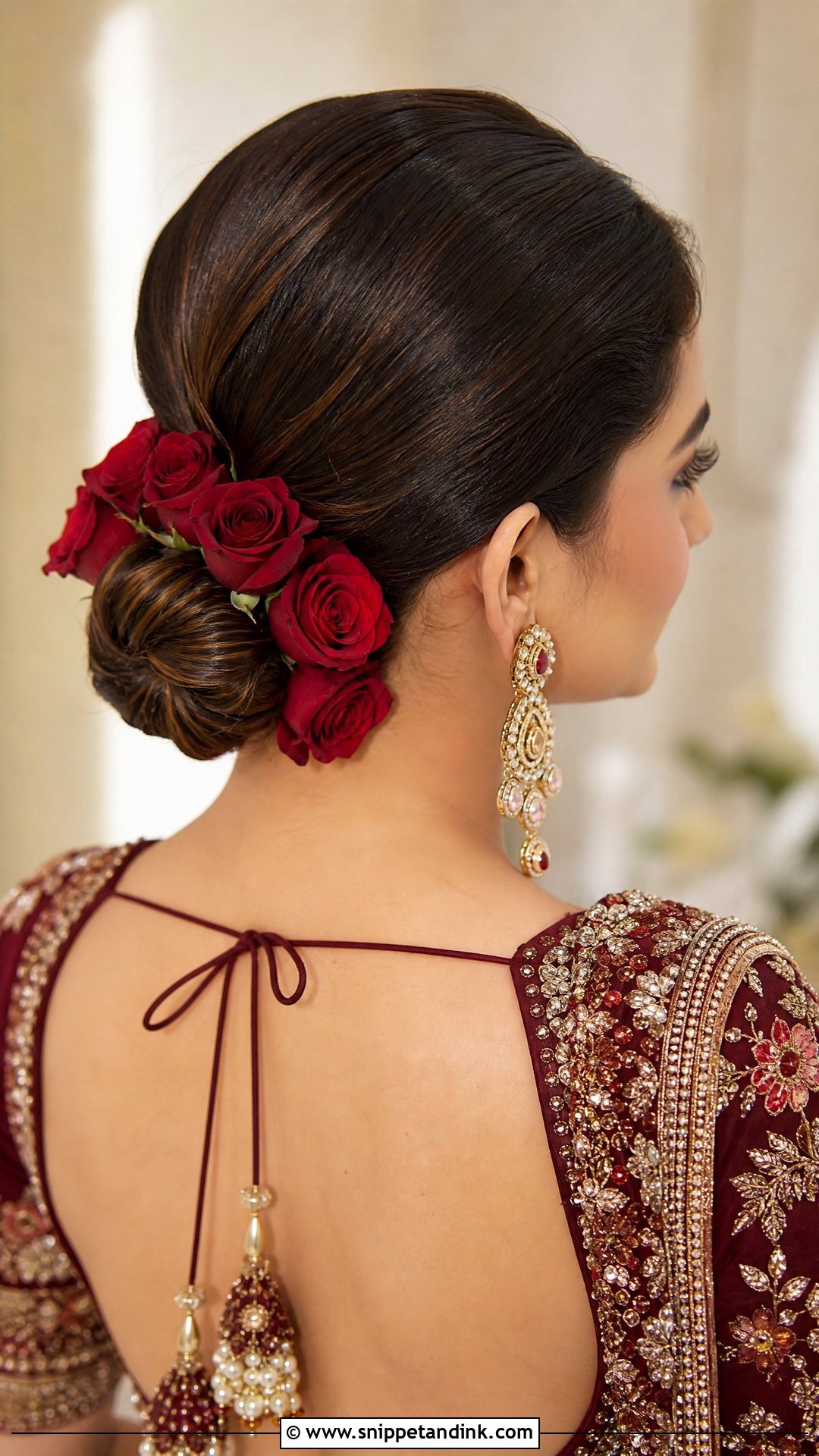 Red Rose Bridal Bun - Snippet and Ink - 20 Indian Flower Bridal Bun Hairstyles