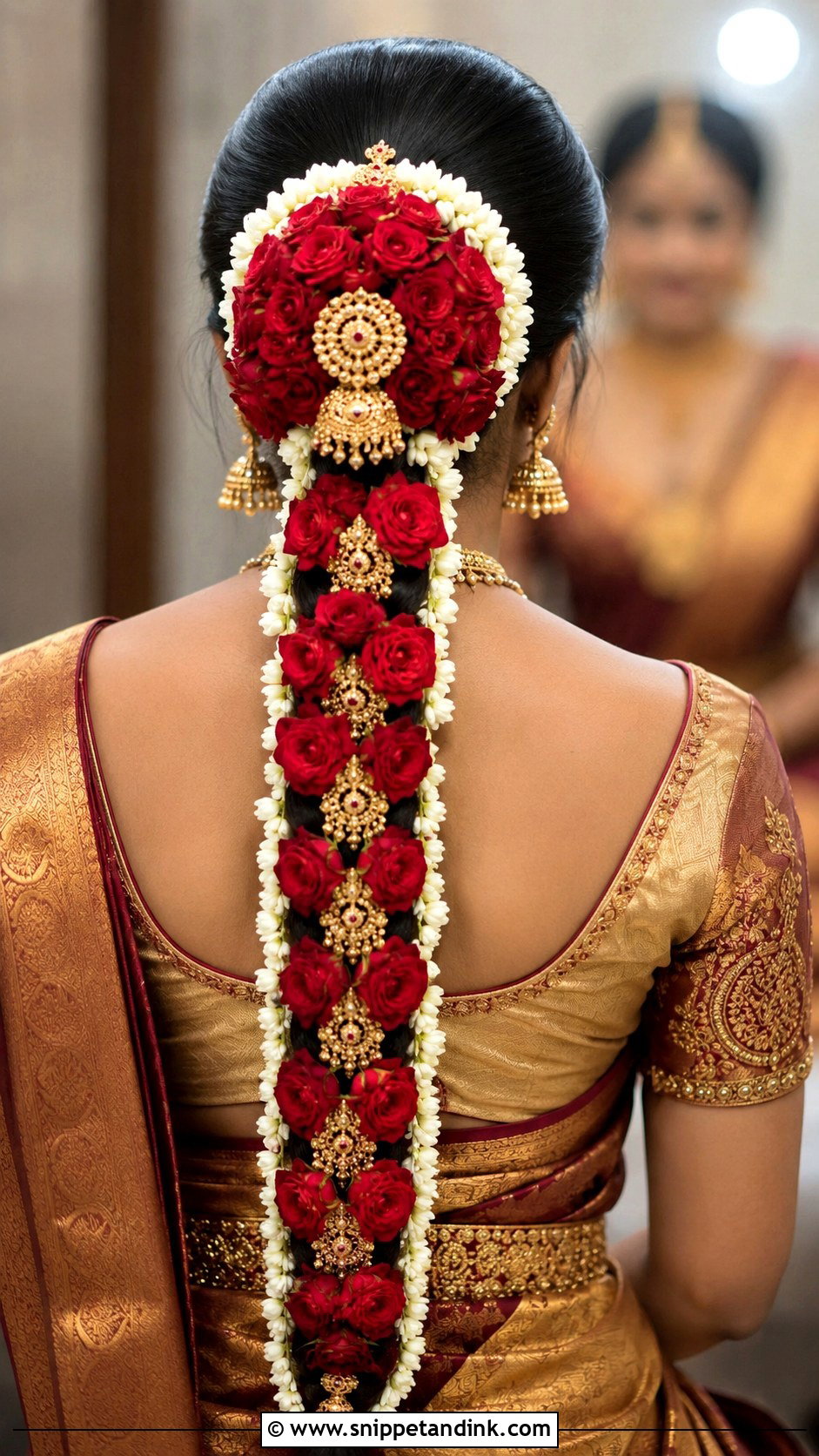 Red Rose Bridal Bun - Snippet and Ink - 15 South Indian Bridal Hair Flowers Ideas