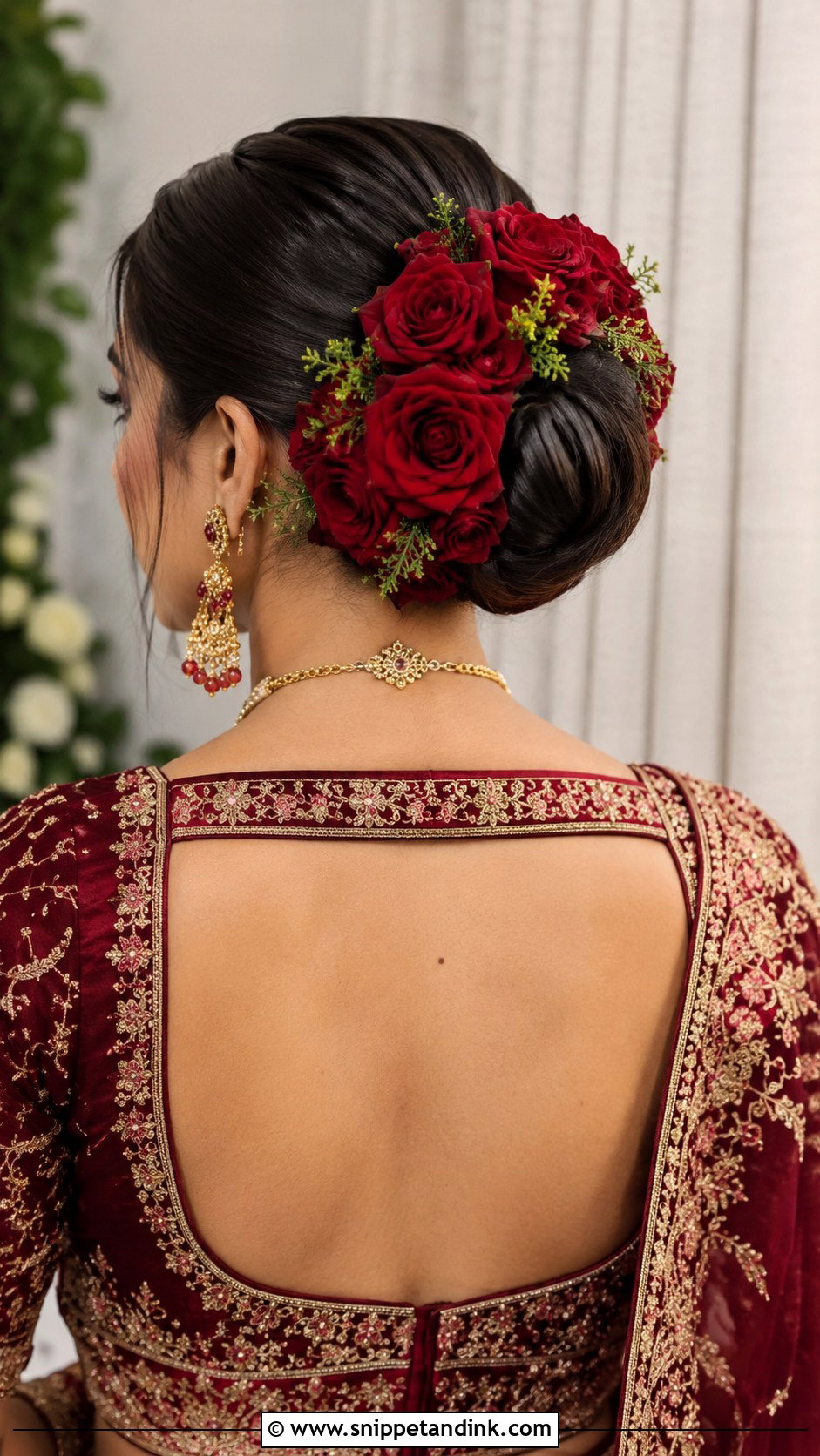 Red Rose Hair Bun for Indian Bride - Snippet and Ink - 20 Indian Bridal Flowers for Hair