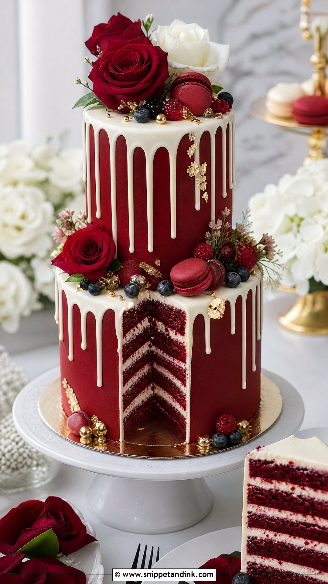 Red Velvet Drip Wedding Cake - Snippet and Ink - 20 Red Velvet Wedding Cake Ideas