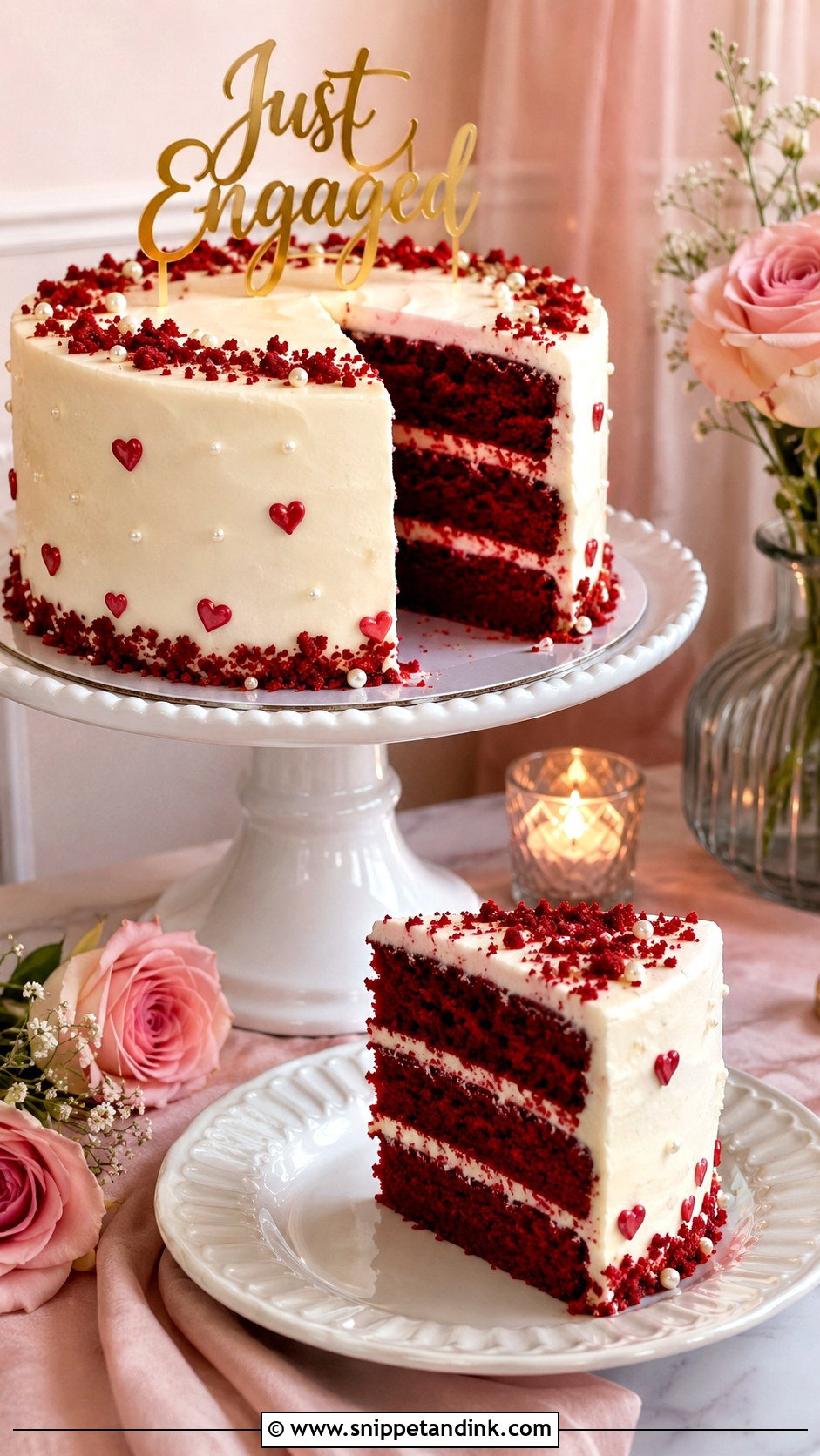 Red Velvet Engagement Cake - Snippet and Ink - 20 Engagement Theme Cake Ideas