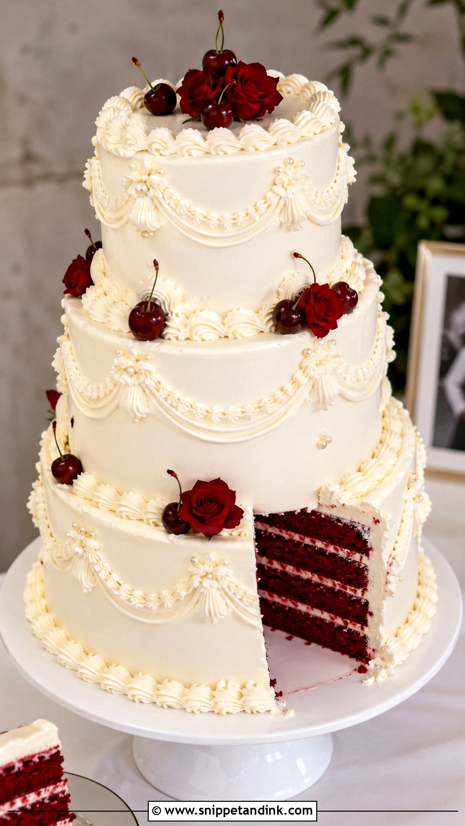 Red Velvet Lambeth Wedding Cake - Snippet and Ink - 25 Lambeth Style Wedding Cakes