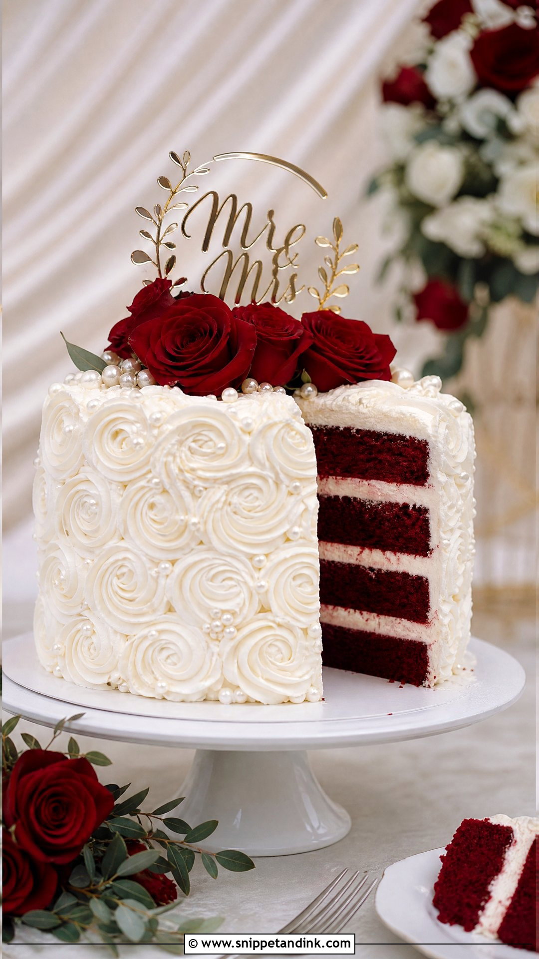Red Velvet Rosette Wedding Cake - Snippet and Ink - 30 Rosette Cake Ideas for Wedding