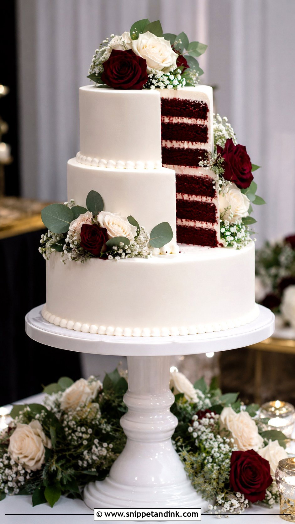 Red Velvet Three Tier Wedding Cake - Snippet and Ink - 20 Red Well Wet Cake Ideas for Wedding