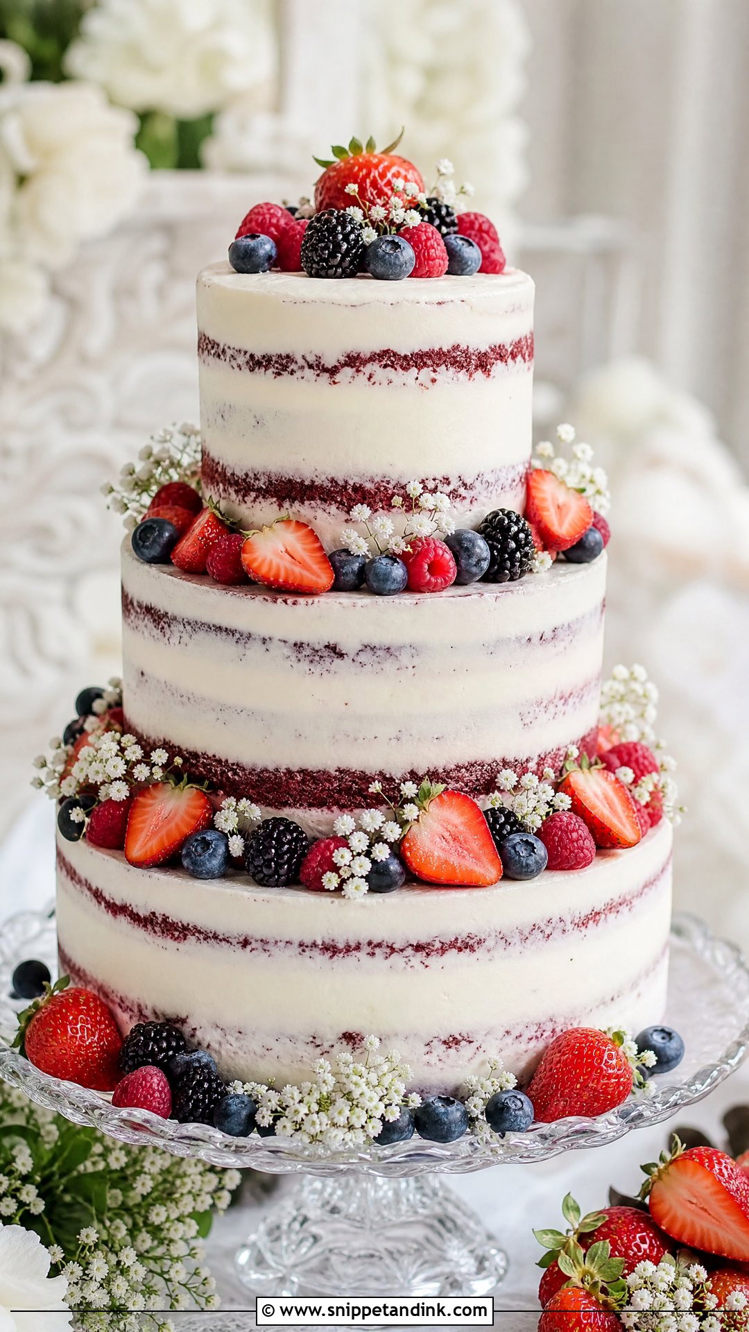Red Velvet Wedding Cake With Berries - Snippet and Ink - 20 Red Velvet Wedding Cake Ideas