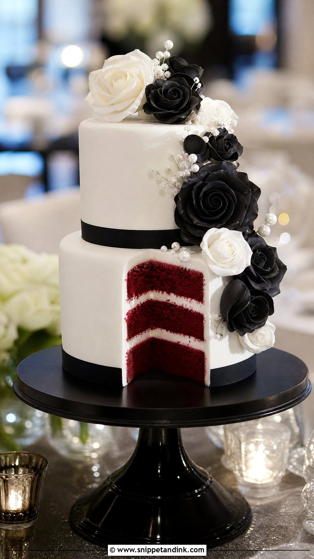 Red Velvet Wedding Cake With Black And White Theme - Snippet and Ink - 30 Red Velvet Cake Design Ideas for Wedding