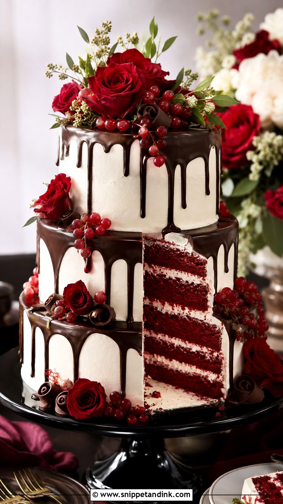 Red Velvet Wedding Cake With Chocolate Ganache - Snippet and Ink - 20 Red Well Wet Cake Ideas for Wedding
