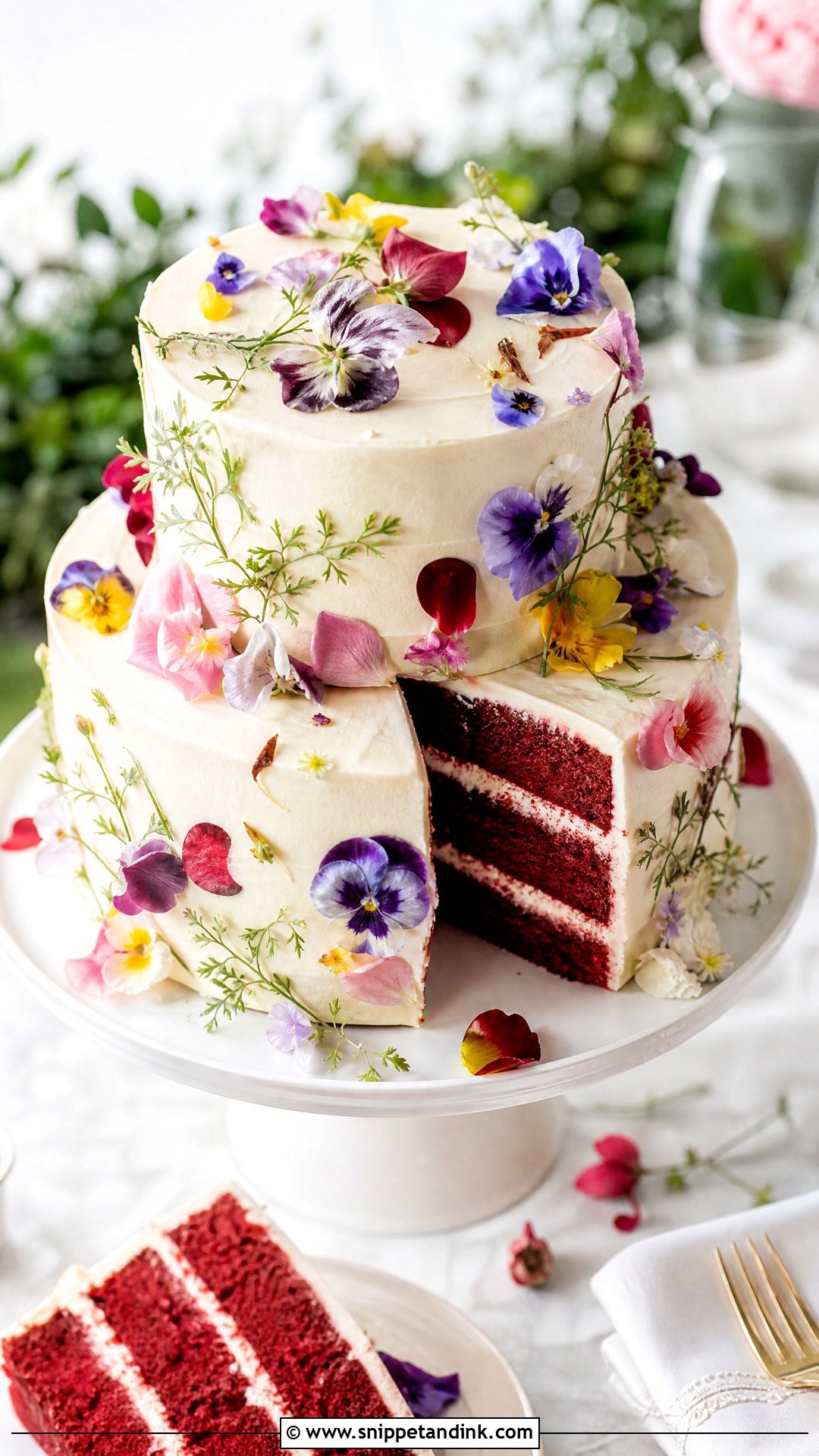 Red Velvet Wedding Cake With Edible Flowers - Snippet and Ink - 30 Red Velvet Cake Design Ideas for Wedding