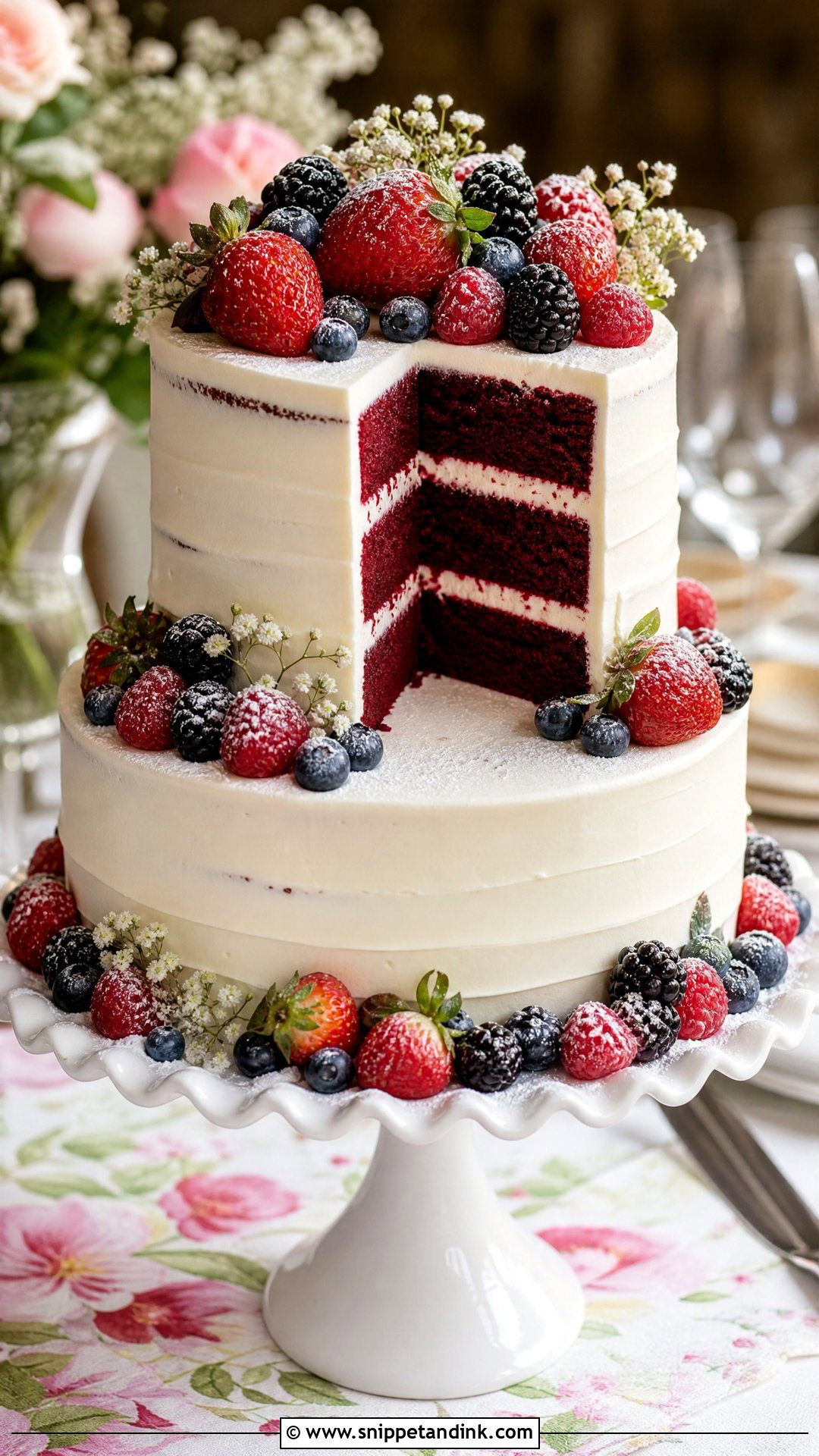 Red Velvet Wedding Cake With Fresh Berries - Snippet and Ink - 30 Red Velvet Cake Design Ideas for Wedding