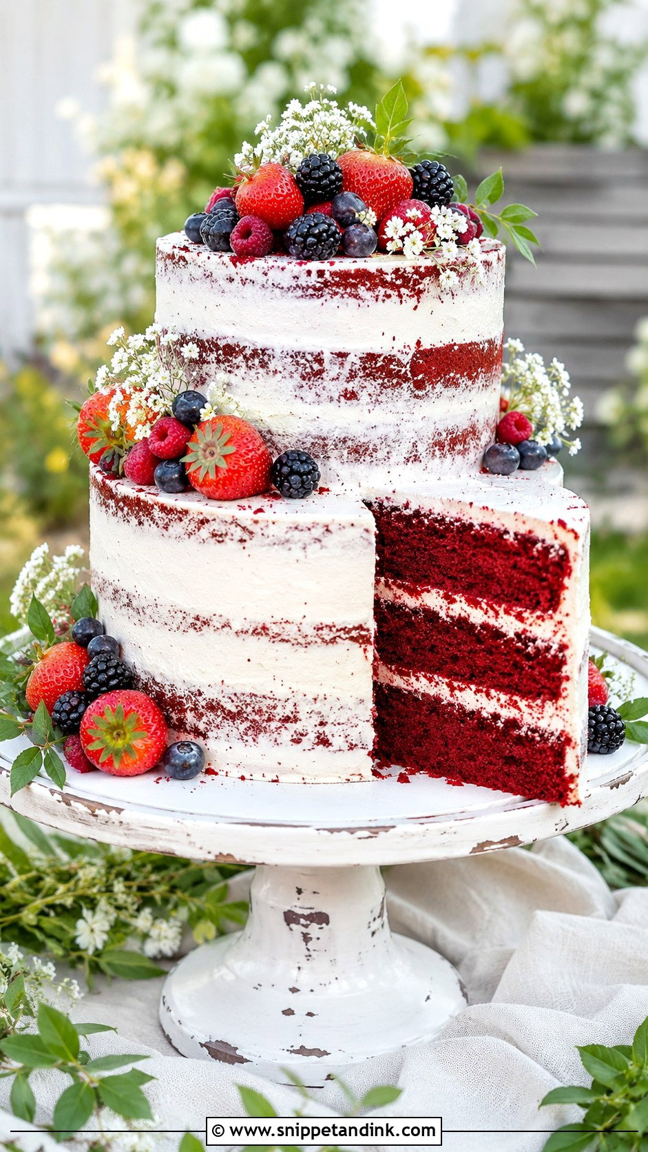 Red Velvet Wedding Cake With Fresh Berries - Snippet and Ink - 20 Red Well Wet Cake Ideas for Wedding