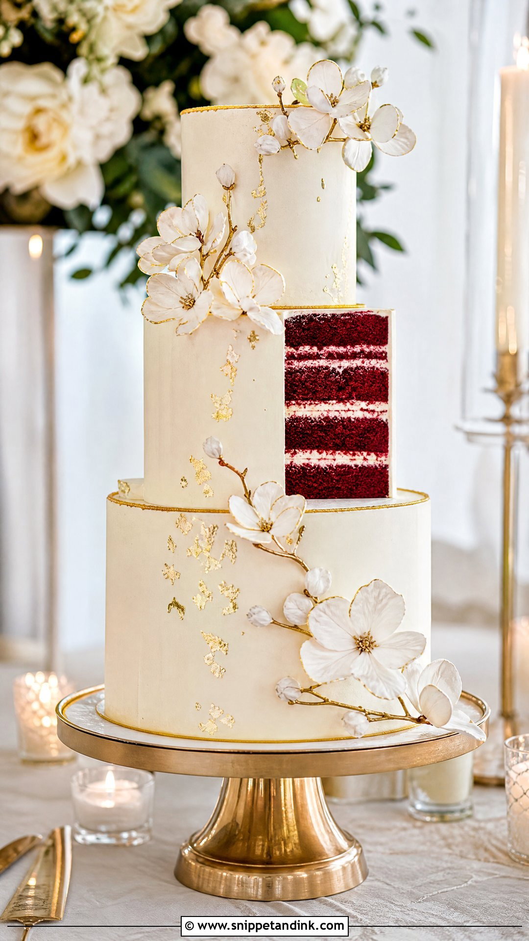Red Velvet Wedding Cake With Gold Accents - Snippet and Ink - 30 Red Velvet Cake Design Ideas for Wedding